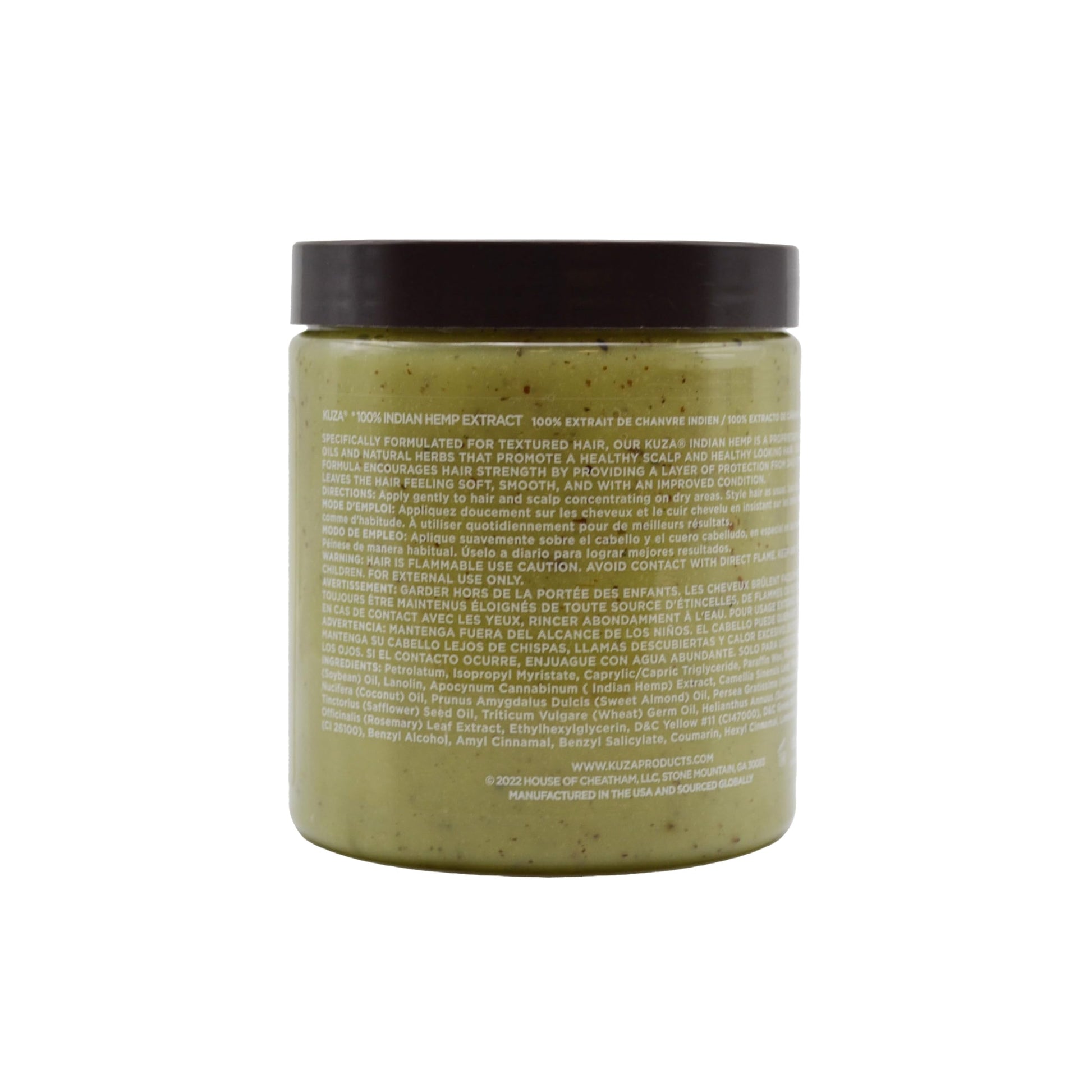 Open jar of Kuza Indian Hemp Hair and Scalp Treatment showing texture