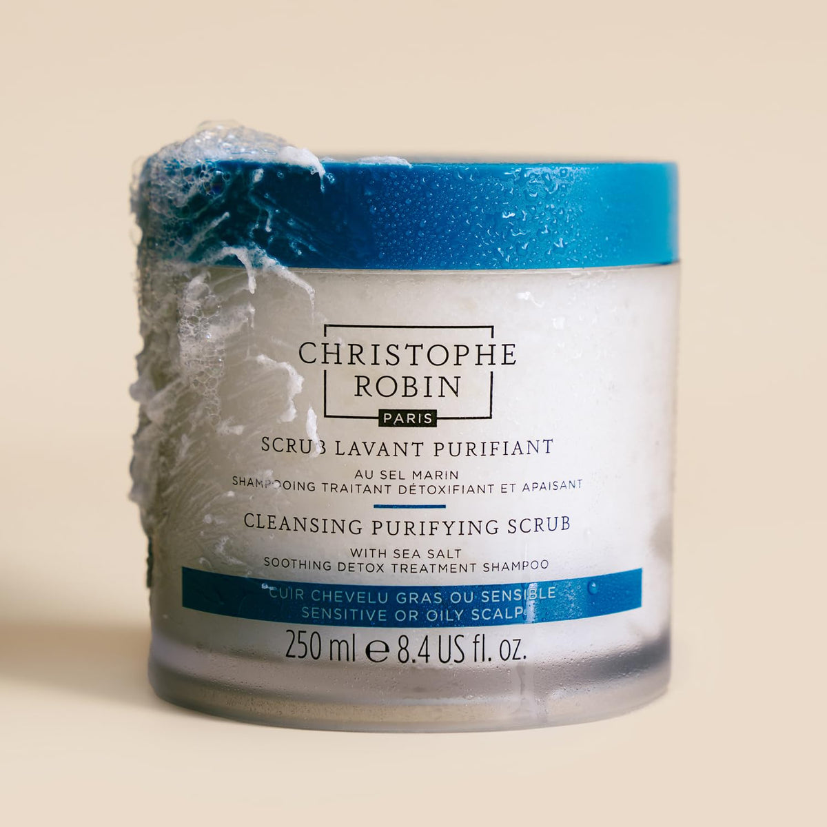 Christophe Robin Purifying Scalp Scrub texture showing sea salt crystals