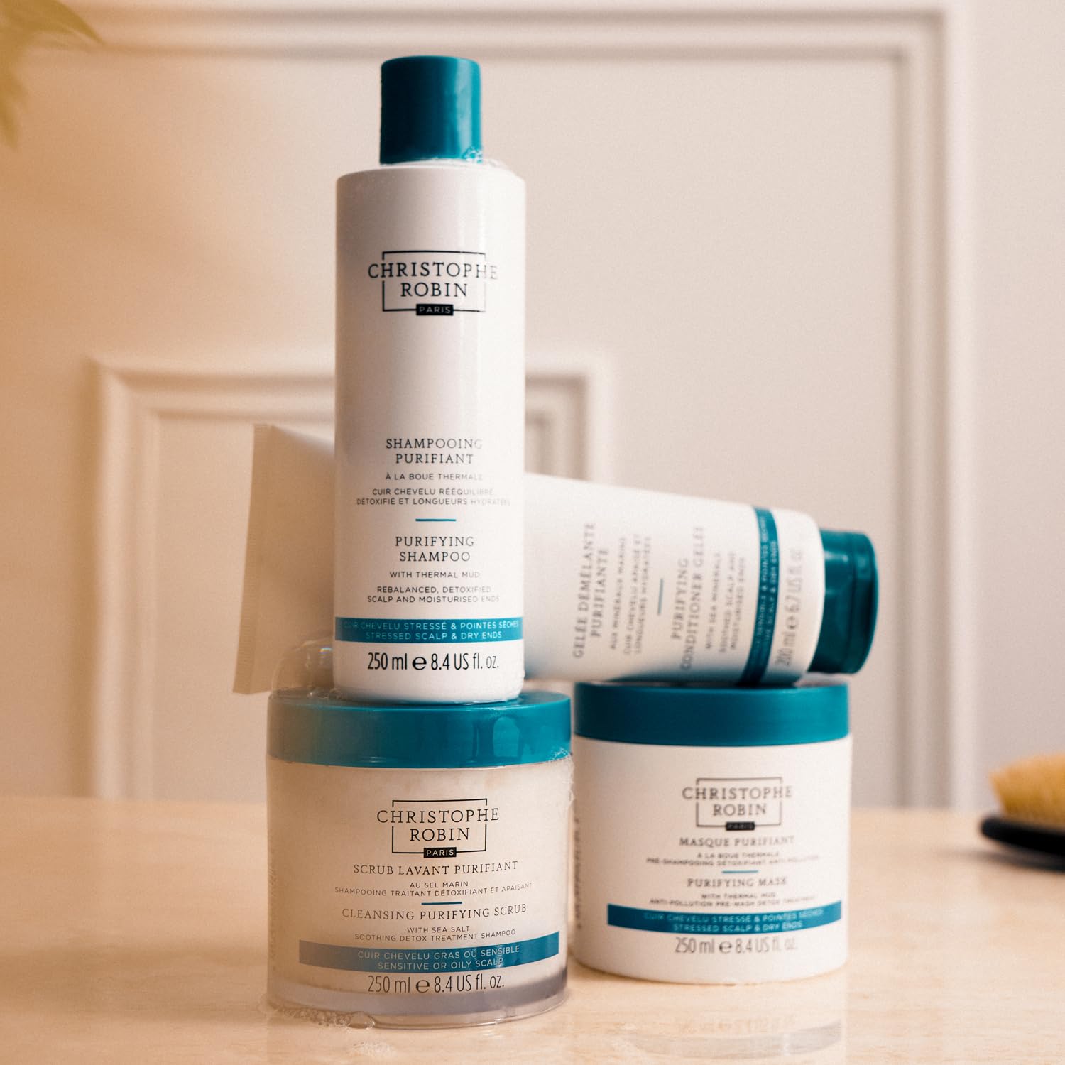 Open jar of Christophe Robin Purifying Scalp Scrub showing product consistency