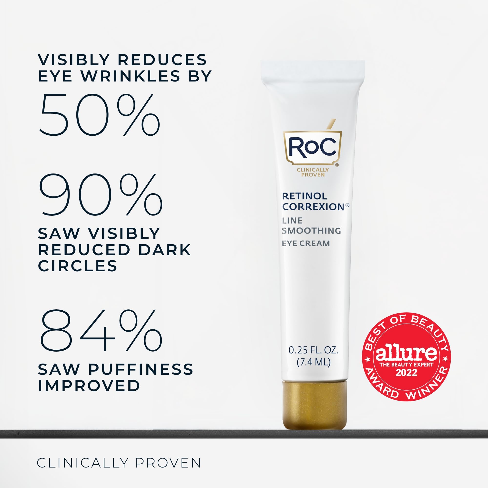 Travel sized RoC eye cream mini tube placed against a clean background.