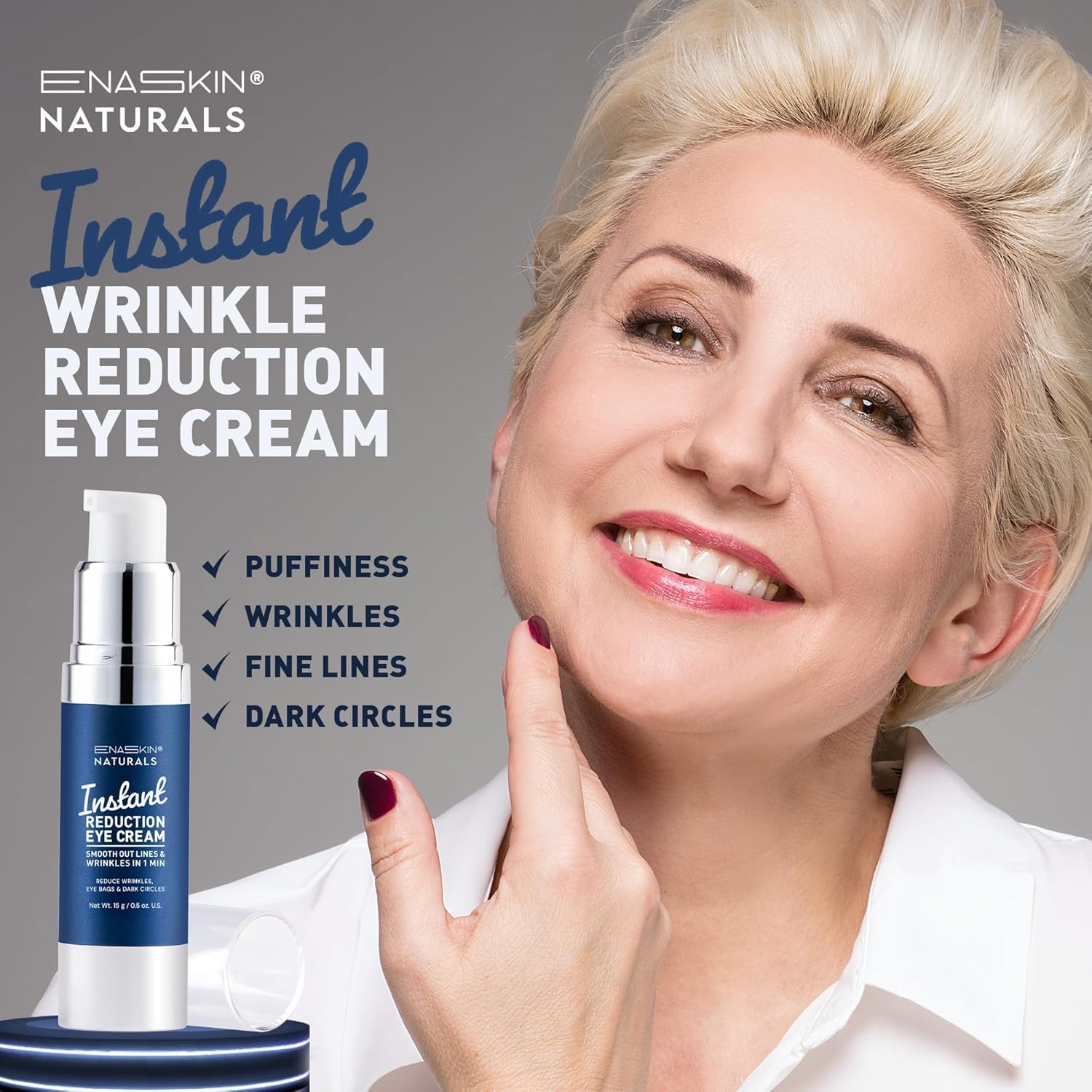 Enaskin Naturals temporary face firming serum packaging box and bottle setup