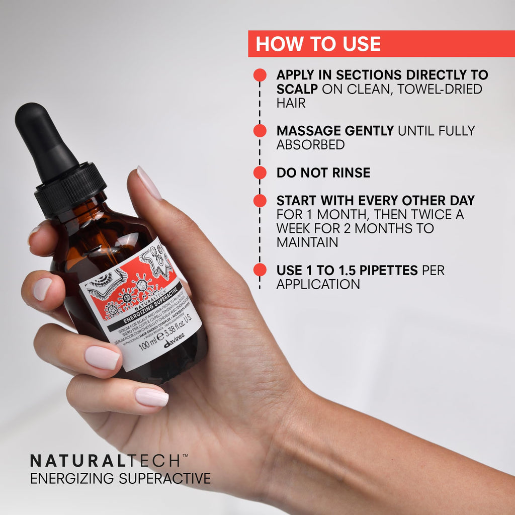 Close up of the dropper cap and glass bottle for Davines hair serum