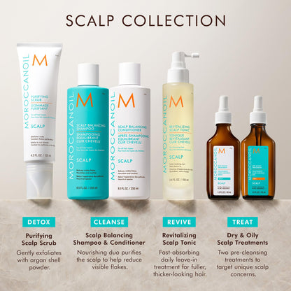 Close up of Moroccanoil dry scalp serum bottle