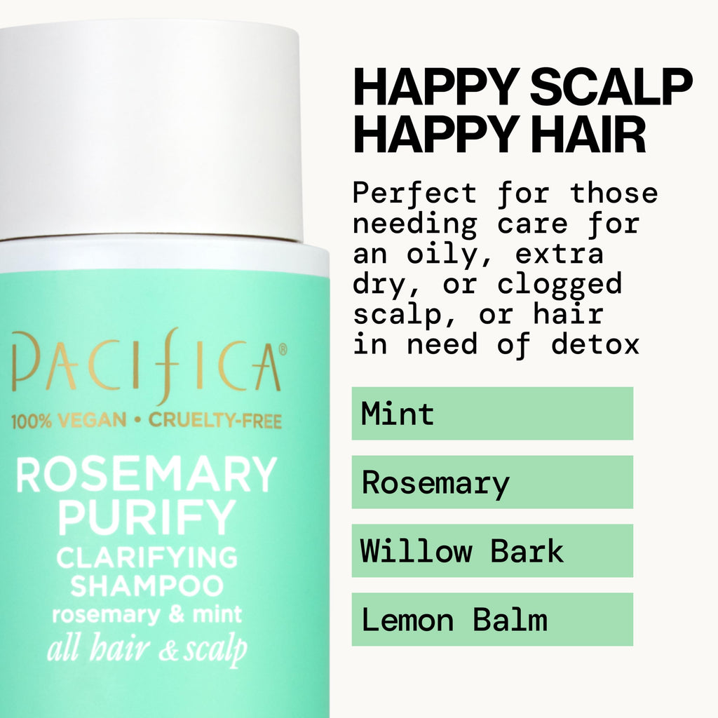 Pacifica Rosemary Purify Invigorating Clarifying Shampoo back label with ingredients