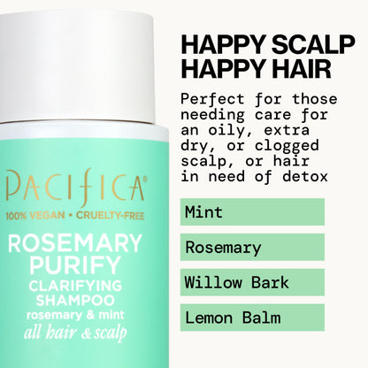 Pacifica clarifying shampoo bottle with mint and rosemary imagery