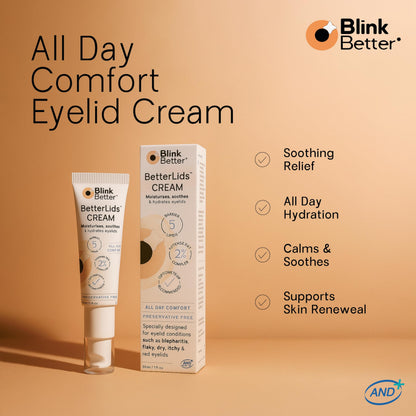 BlinkBetter Restore Eyelid Cream showing the texture for sensitive dry skin around the eyes