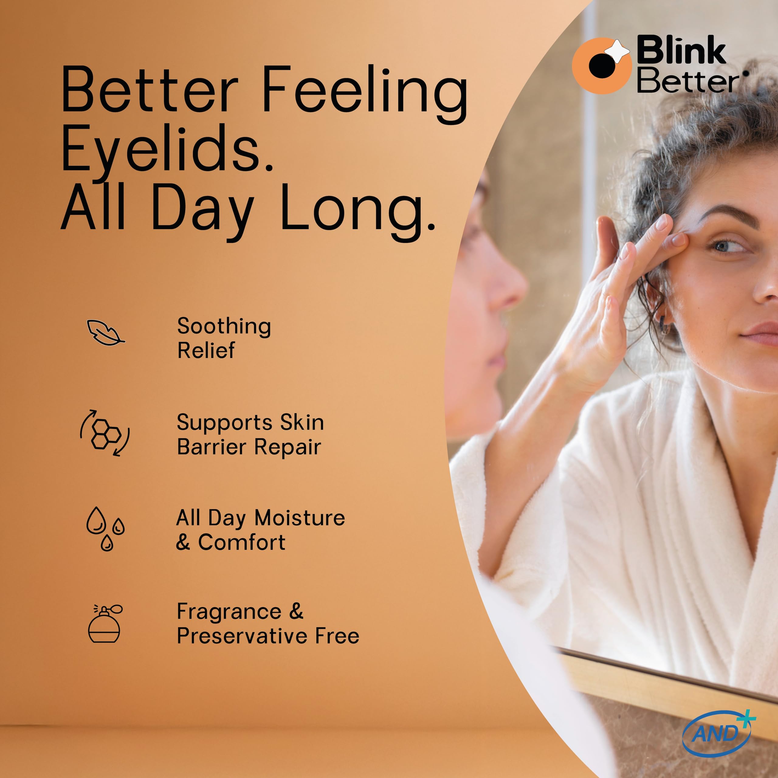 BlinkBetter BetterLids packaging displaying the three percent oat extract and ceramide complex benefits
