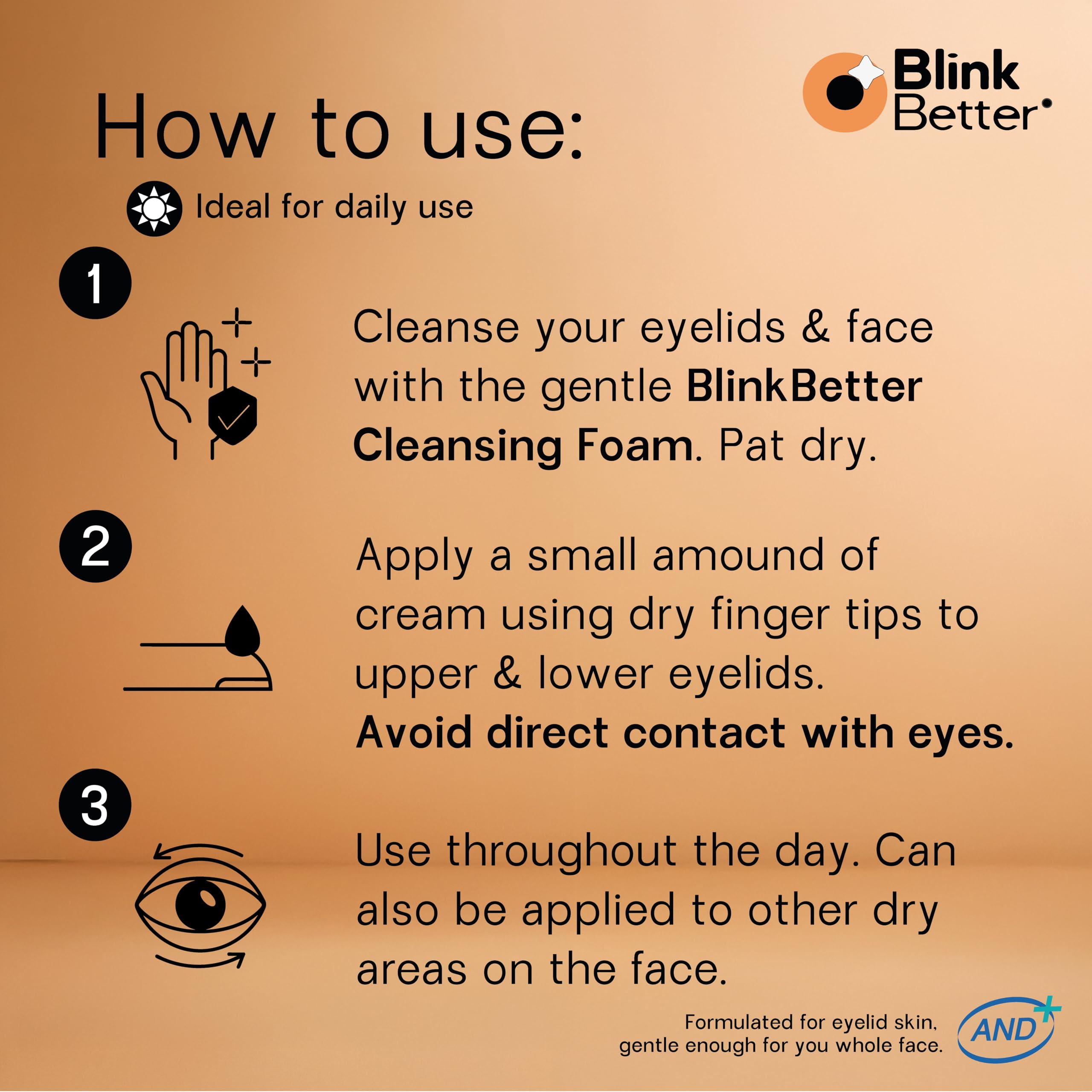 BlinkBetter eye cream container showing the fragrance free and preservative free product details