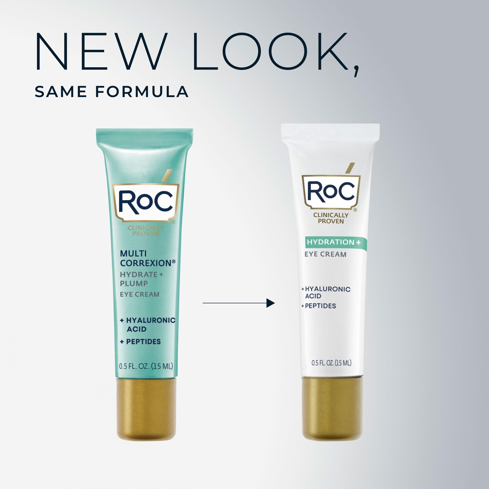 RoC Hydrate and Plump eye cream package with seven nighttime retinol booster capsules