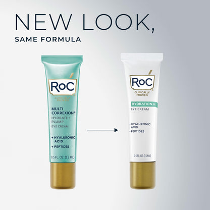 RoC Hydrate and Plump eye cream package with seven nighttime retinol booster capsules
