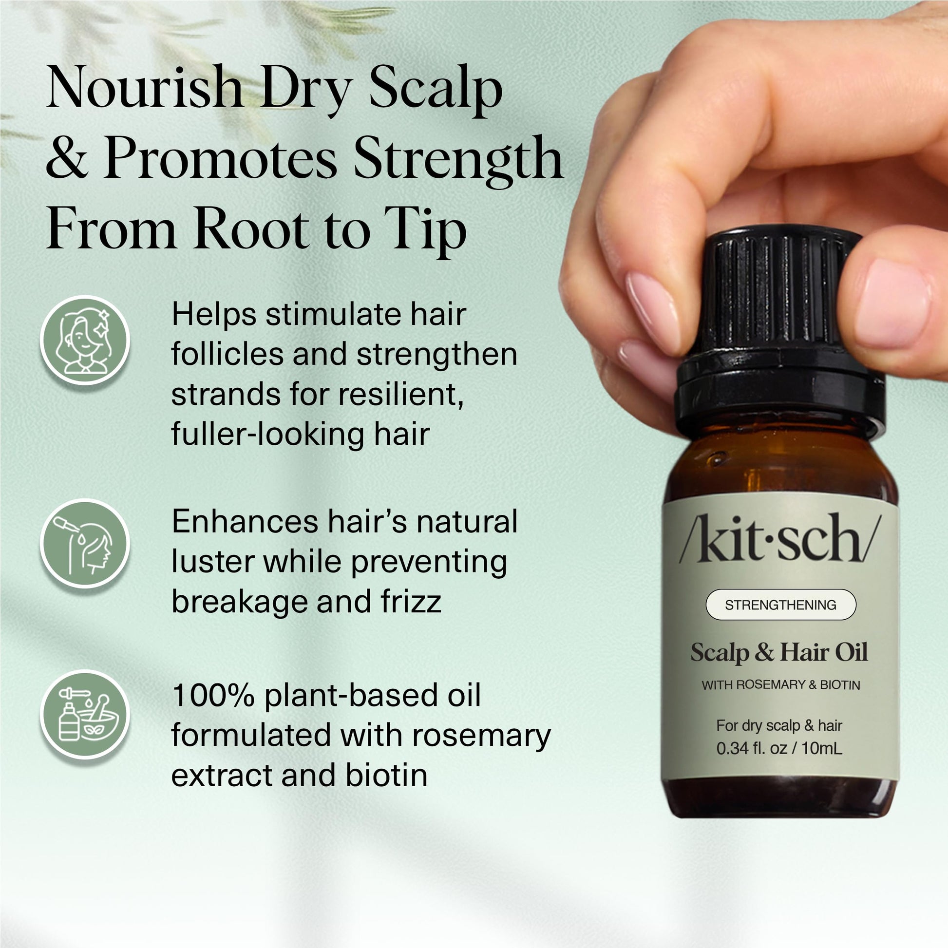 Back label of Kitsch rosemary oil detailing plant-based ingredients