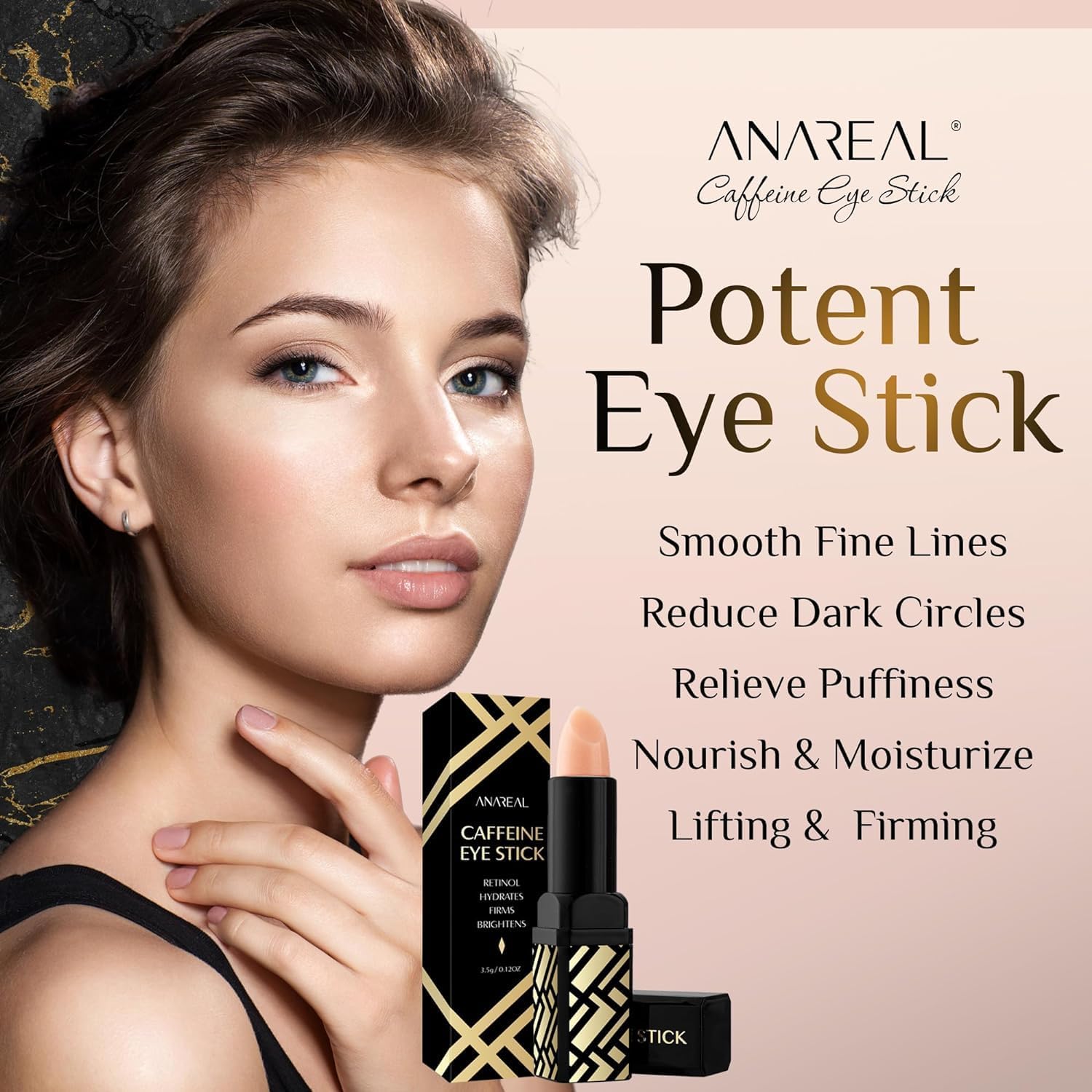 ANAREAL hydrating eye brightener stick cream for dark circles and puffiness treatment