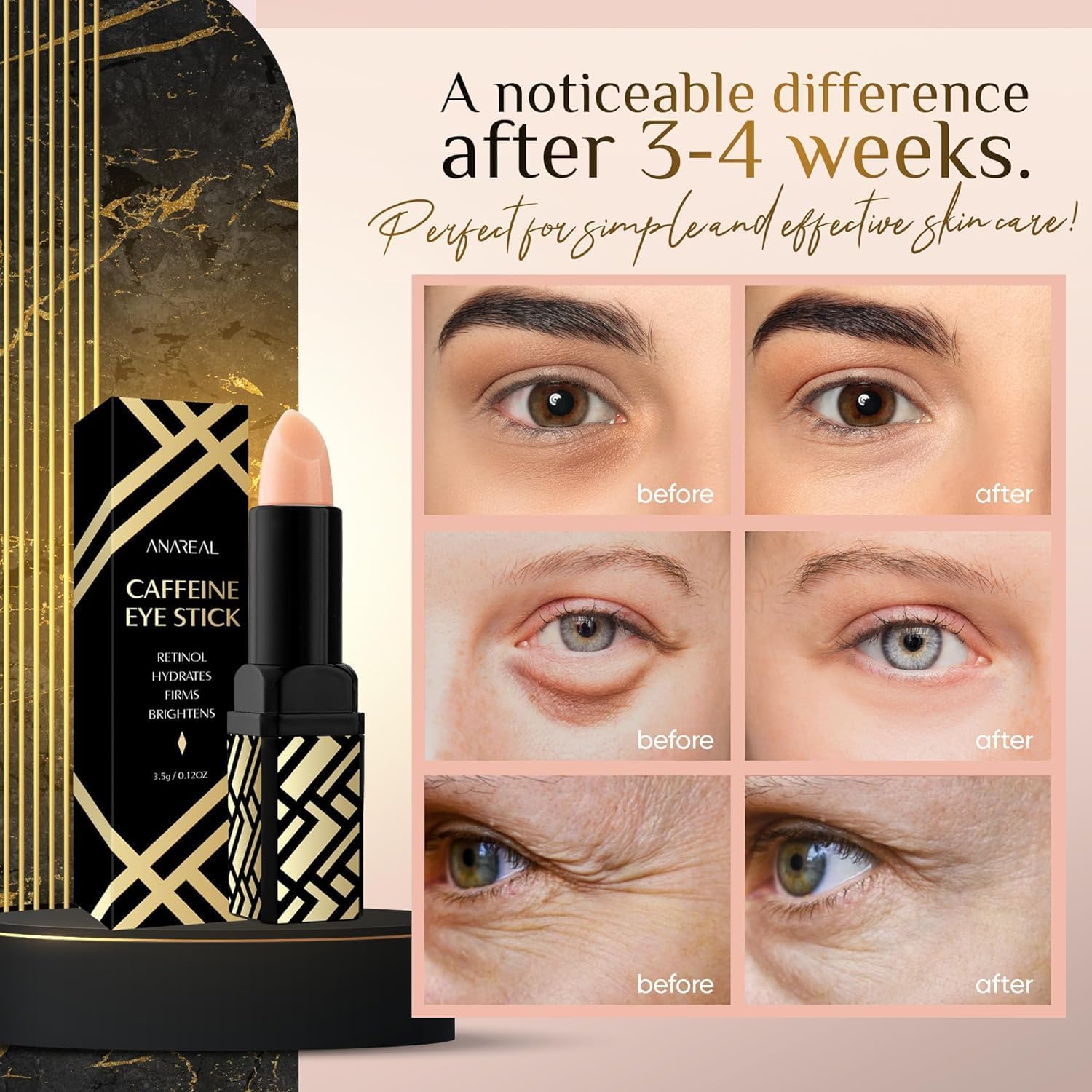 ANAREAL anti wrinkle Korean skincare treatment eye stick close up with twist up mechanism