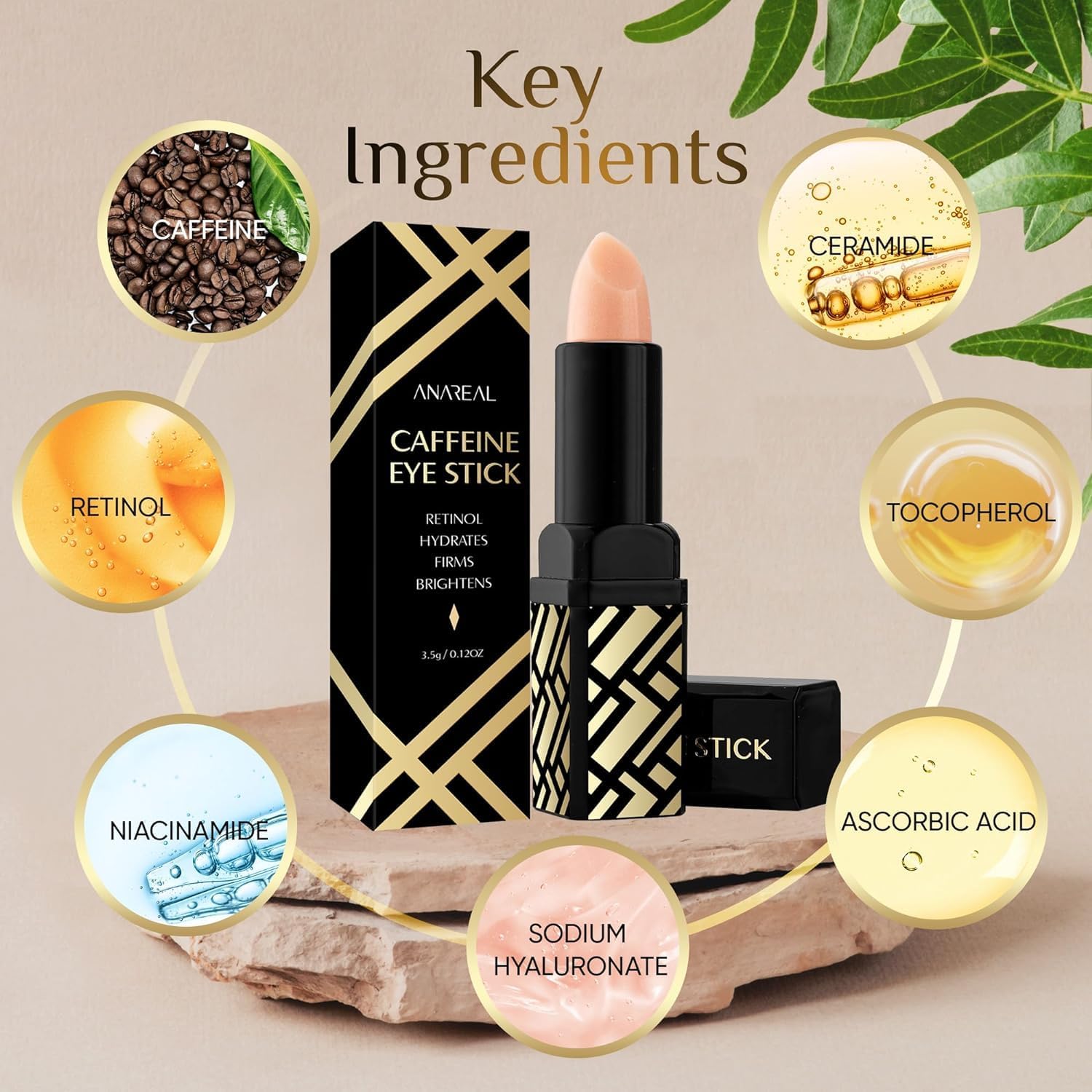 ANAREAL caffeine and retinol eye balm being applied to the under eye area