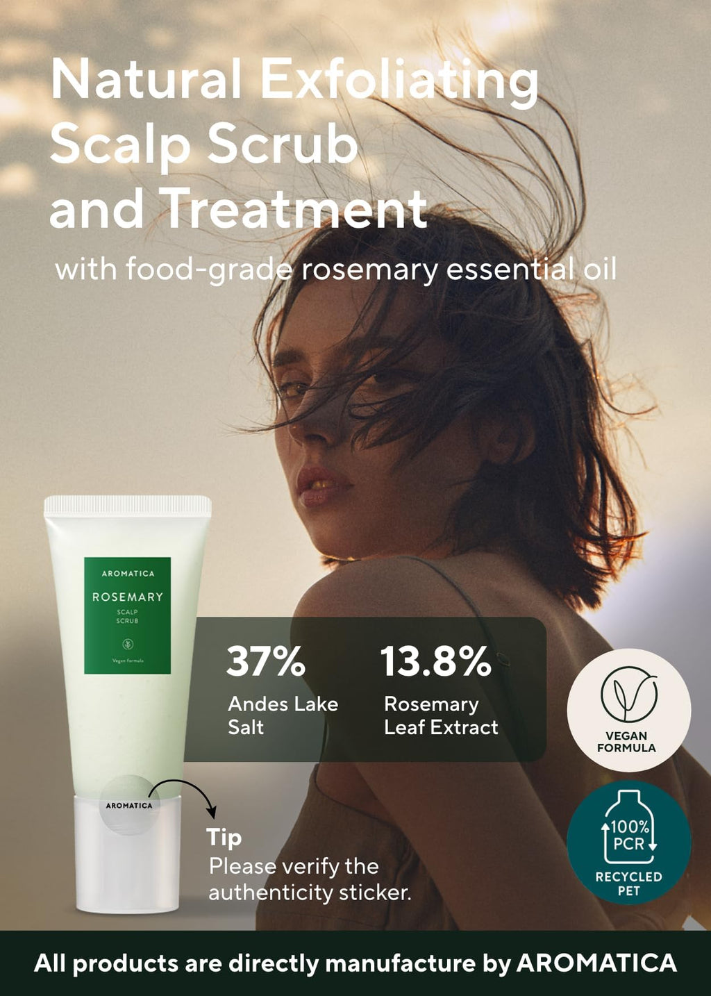 Aromatica Rosemary Scalp Scrub texture showing Andes Lake Salt granules