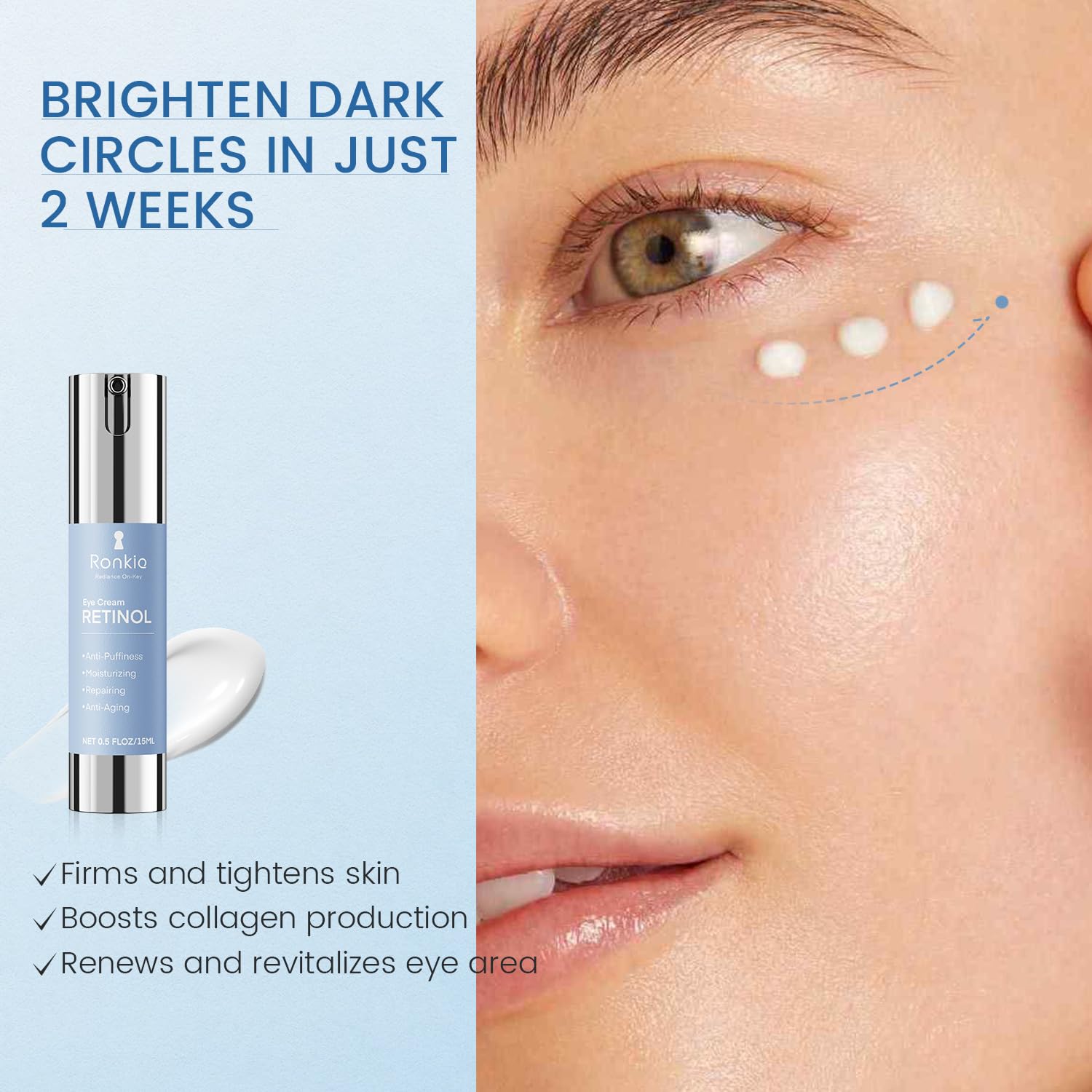 Ronkie anti wrinkle under eye cream packaging showing collagen ingredients
