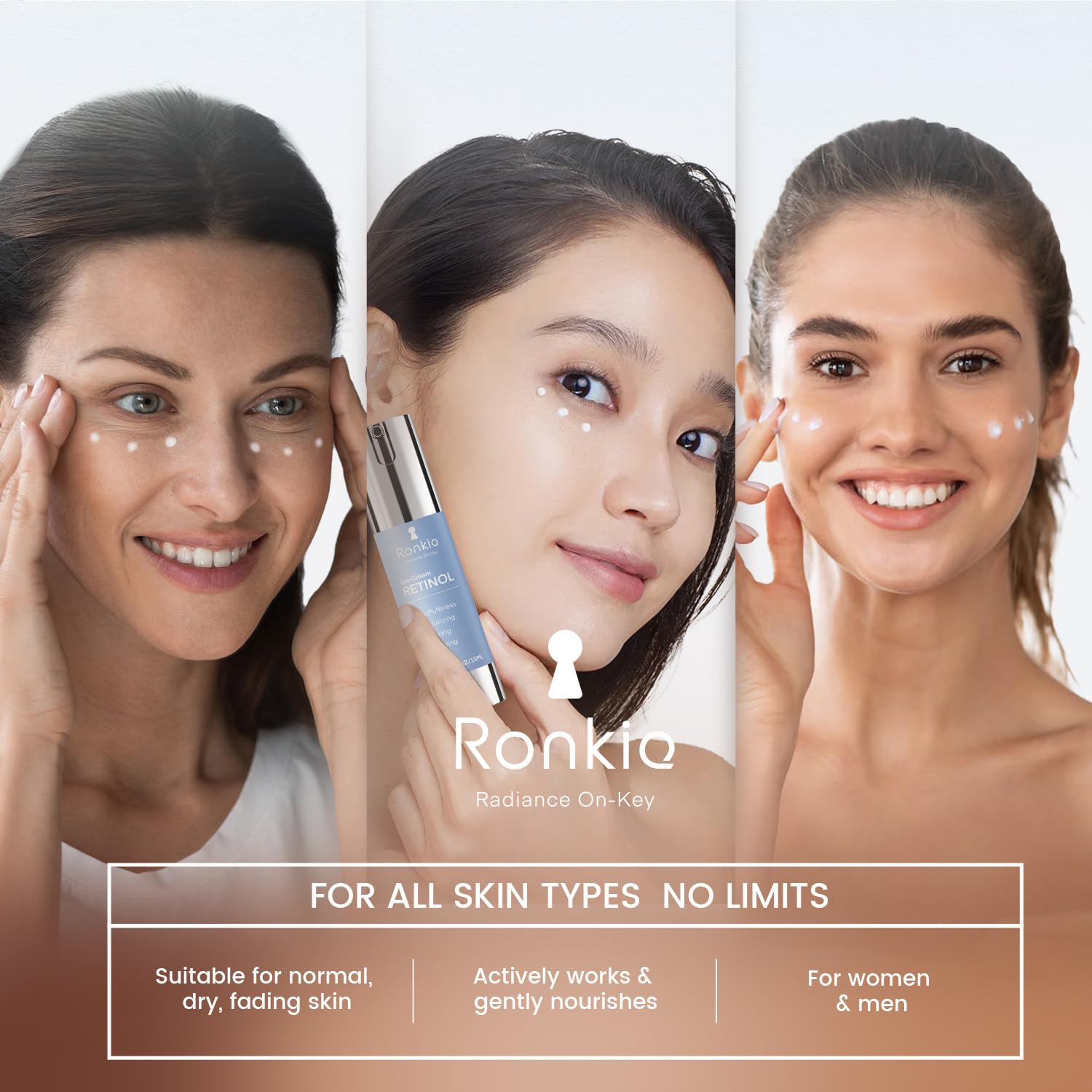 Ronkie retinol eye cream skincare routine product layout