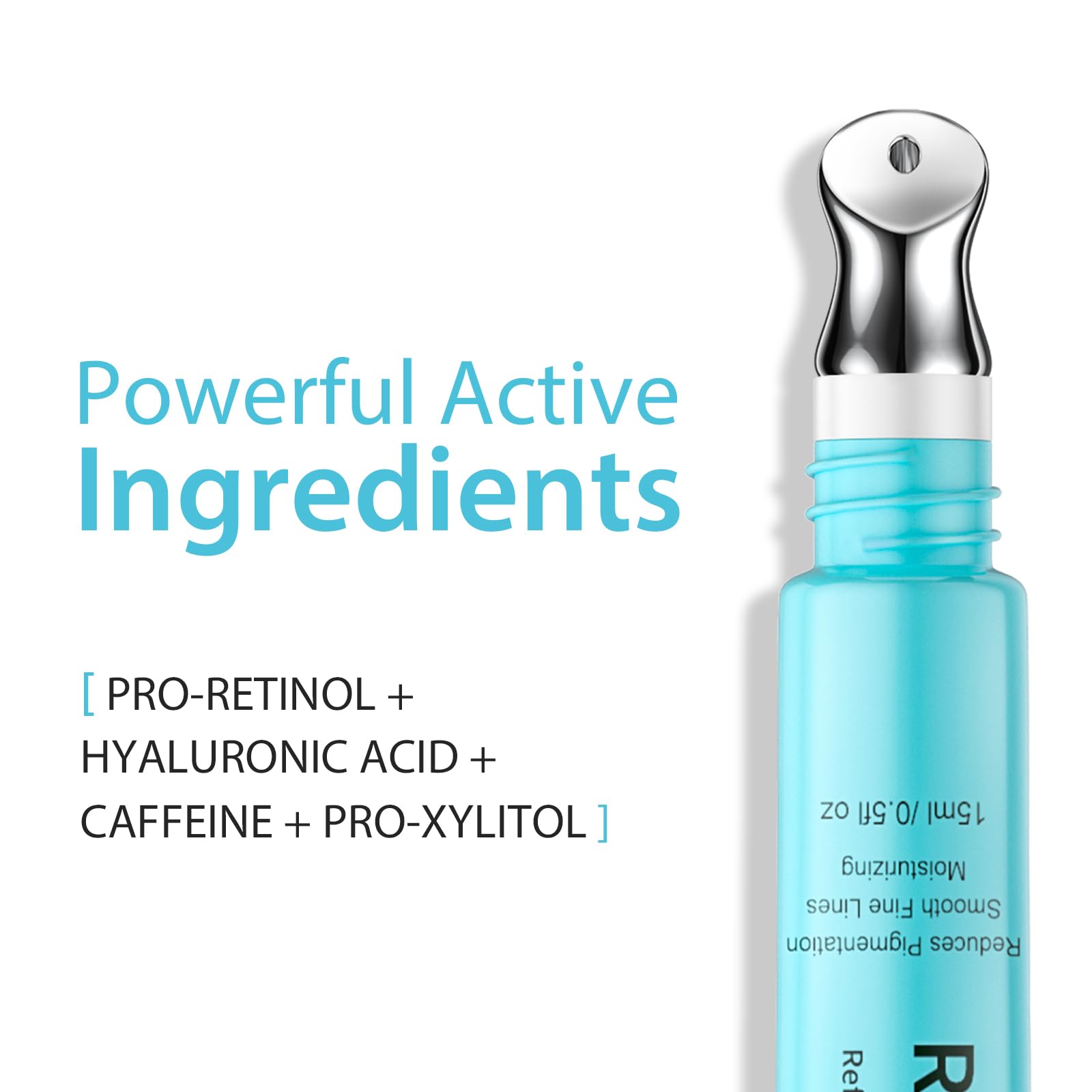 Close-up view of the Seacall eye serum bottle showing the cooling massage roller head applicator.