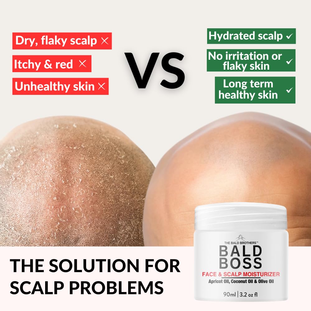 The Bald Brothers Bald Boss Scalp Moisturizer showing side packaging details and volume information