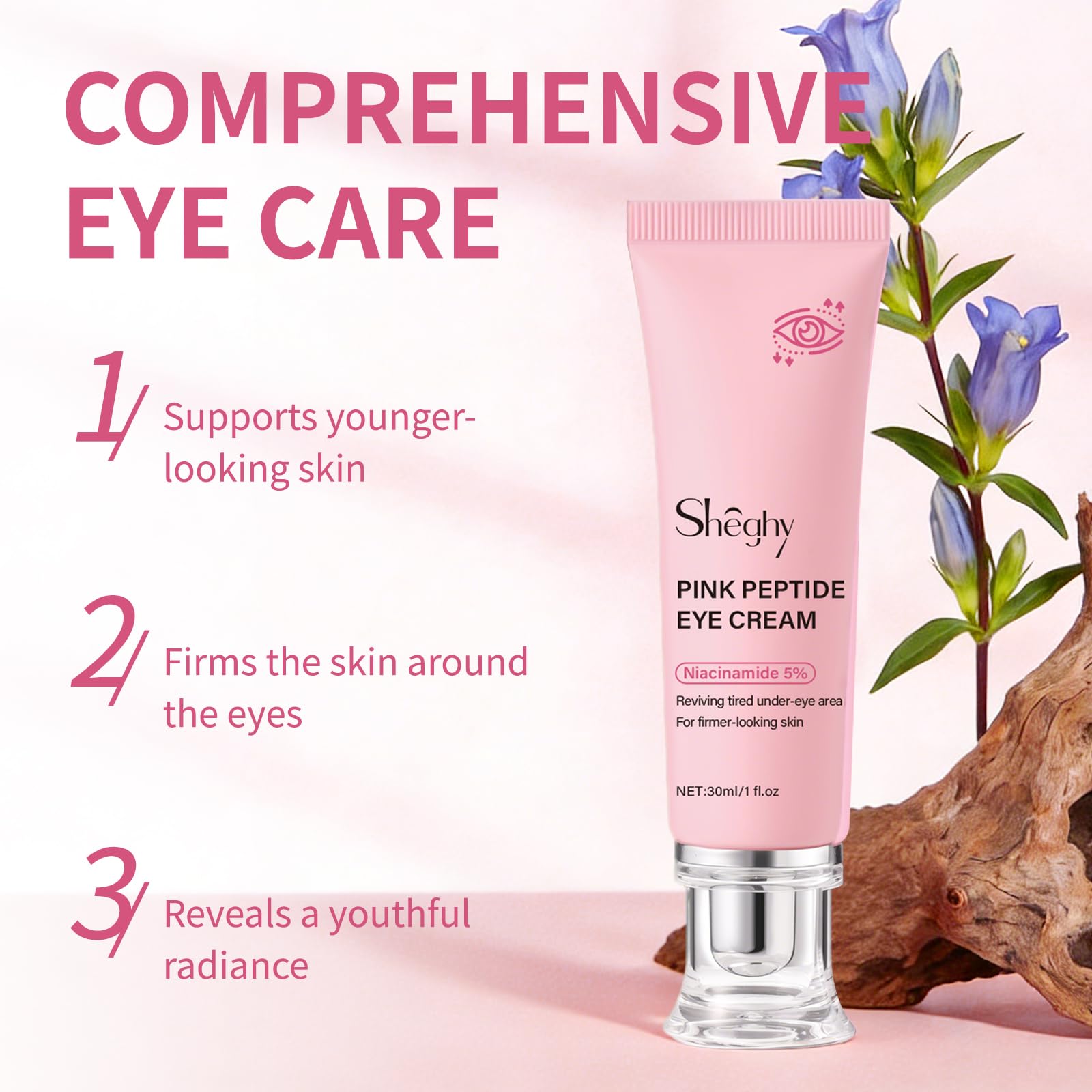 Texture shot of the soothing pink moisturizer eye cream highlighting its lightweight and smooth formula