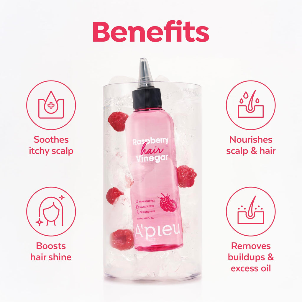 A'PIEU Raspberry Hair Vinegar bottle presented against a clean background