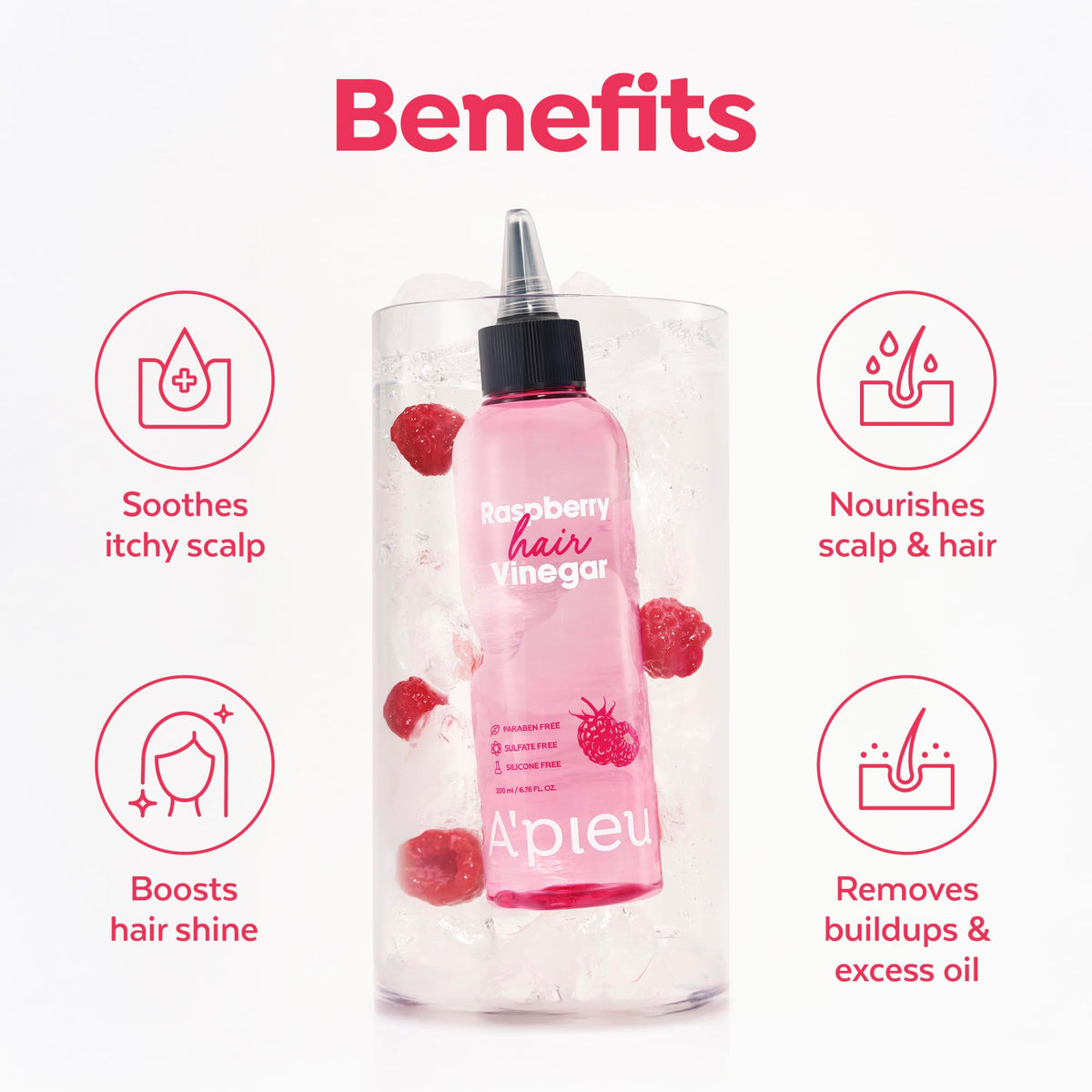 A'PIEU Raspberry Hair Vinegar bottle presented against a clean background
