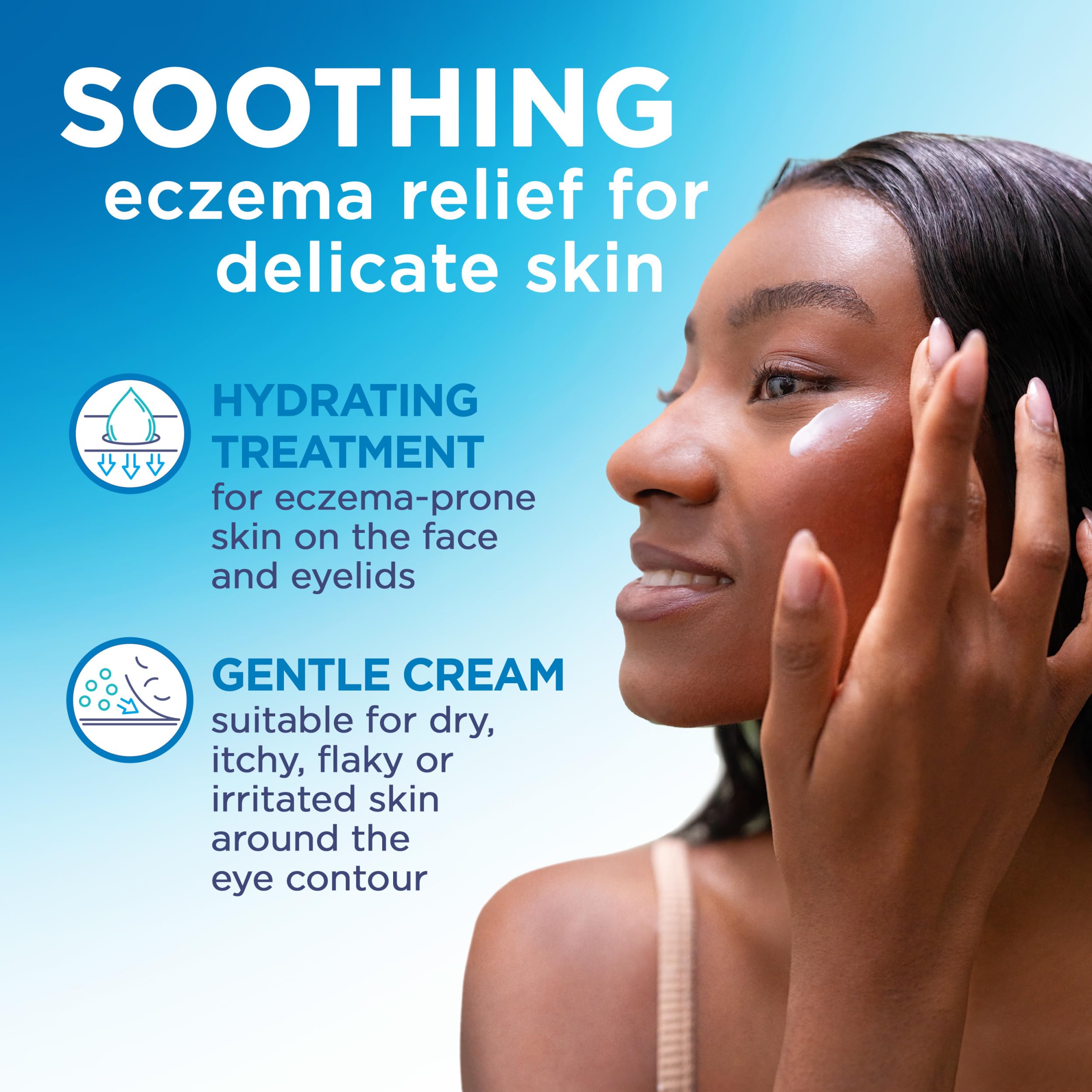 Flexitol Face and Eyelid Eczema Cream side packaging highlighting the five percent colloidal oatmeal ingredient.
