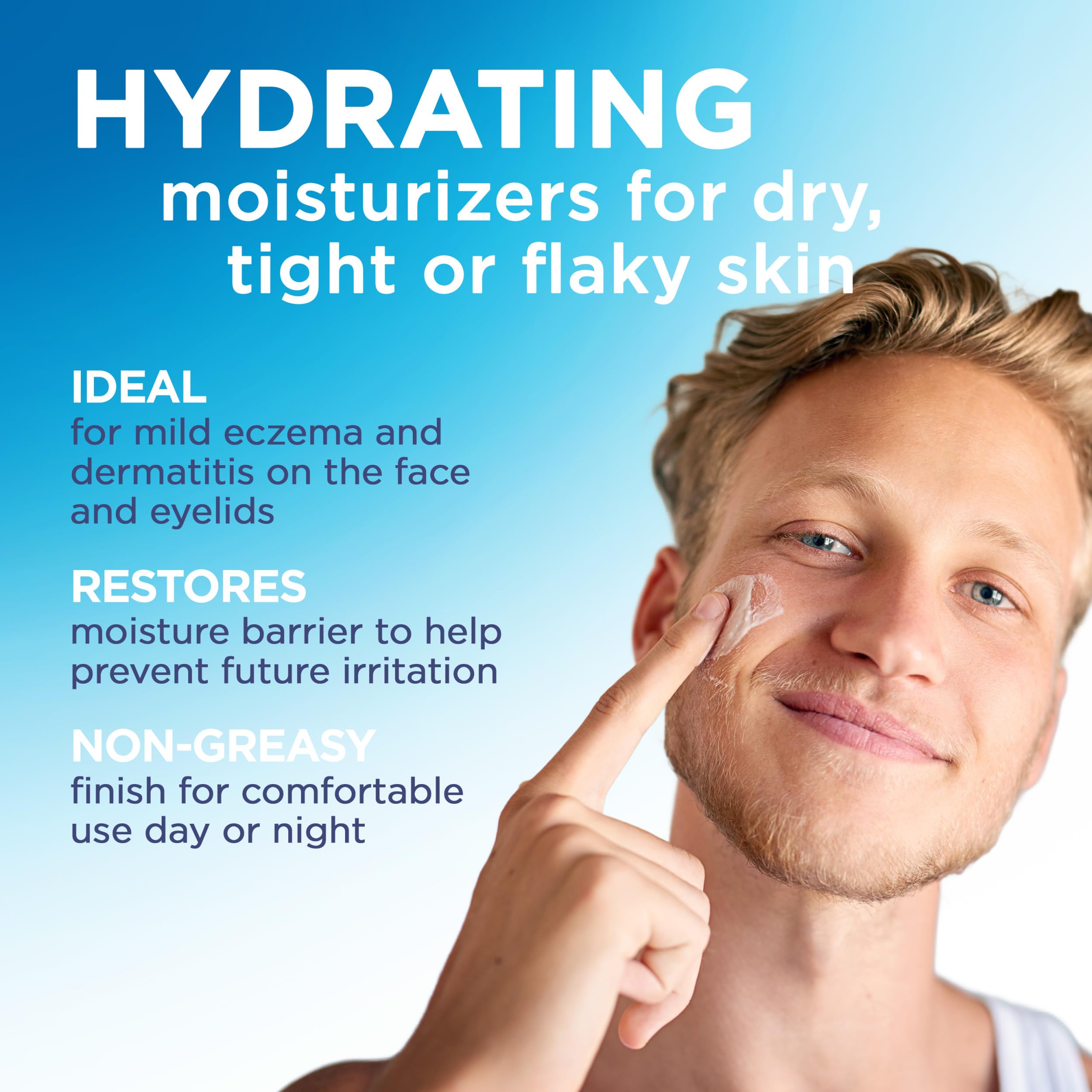 Back label of Flexitol Face and Eyelid Eczema Cream showing the steroid free and hypoallergenic product details.