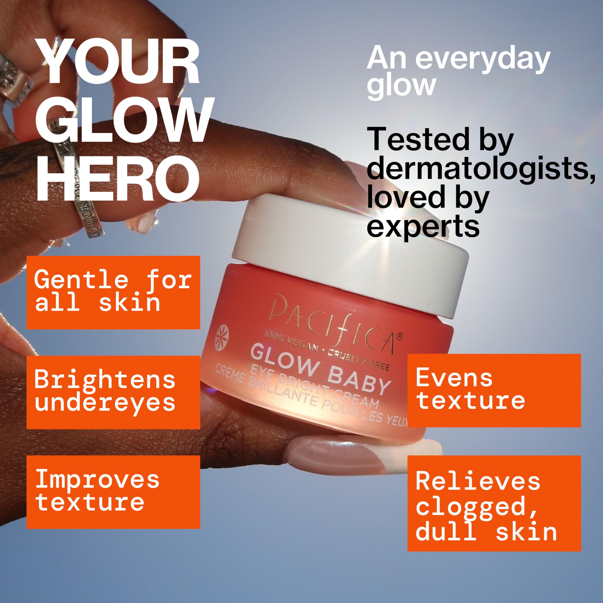 Fragrance free Pacifica Glow Baby eye cream for tired eyes and dark shadows