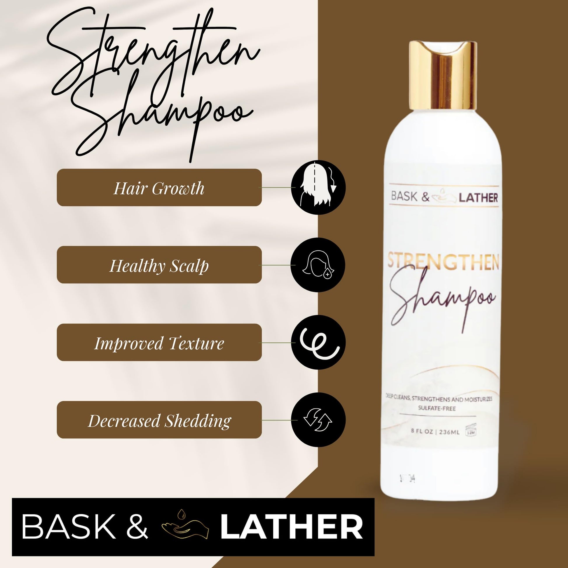 Bask And Lather natural hair strengthening shampoo bottle side profile
