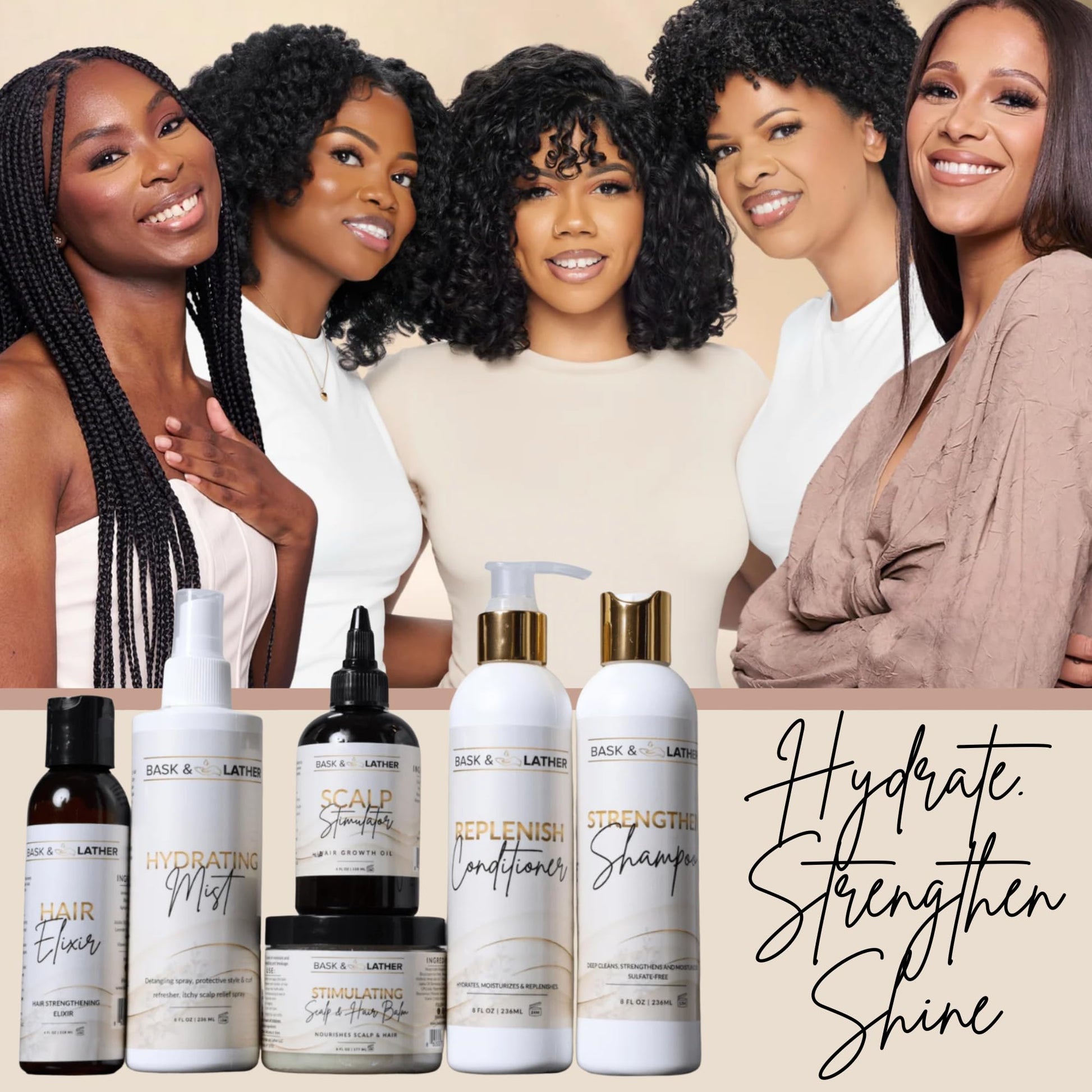 Bask And Lather Strengthen Shampoo 8 fluid ounce product display