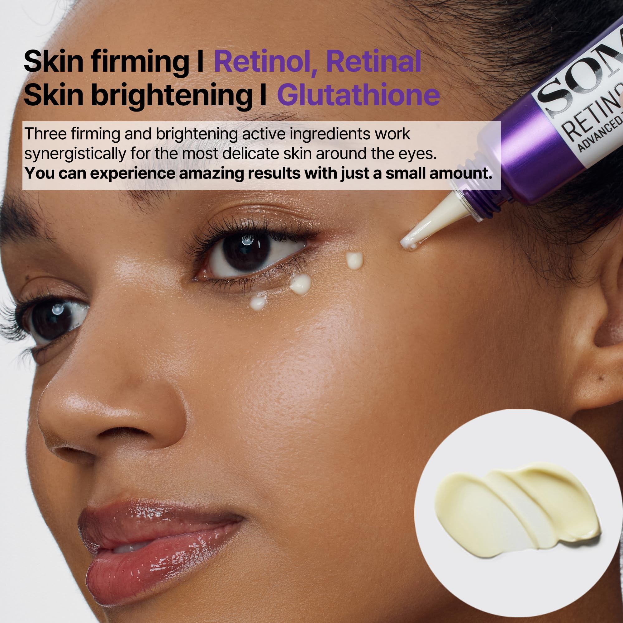 Korean skincare retinol eye cream texture and applicator tip close up