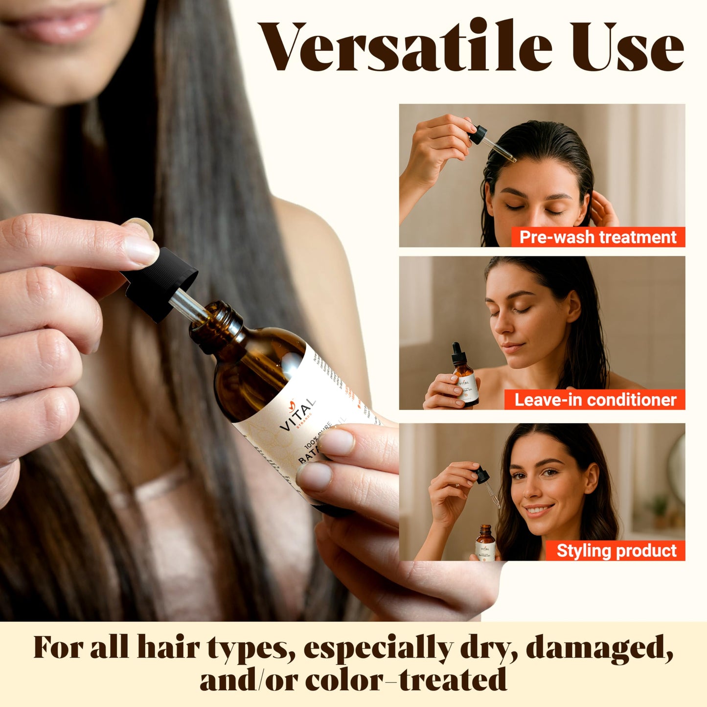 Professional hair care product display of Vital Strands