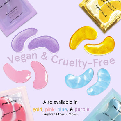 Vegan and cruelty free under eye masks containing hyaluronic acid and ceramides.