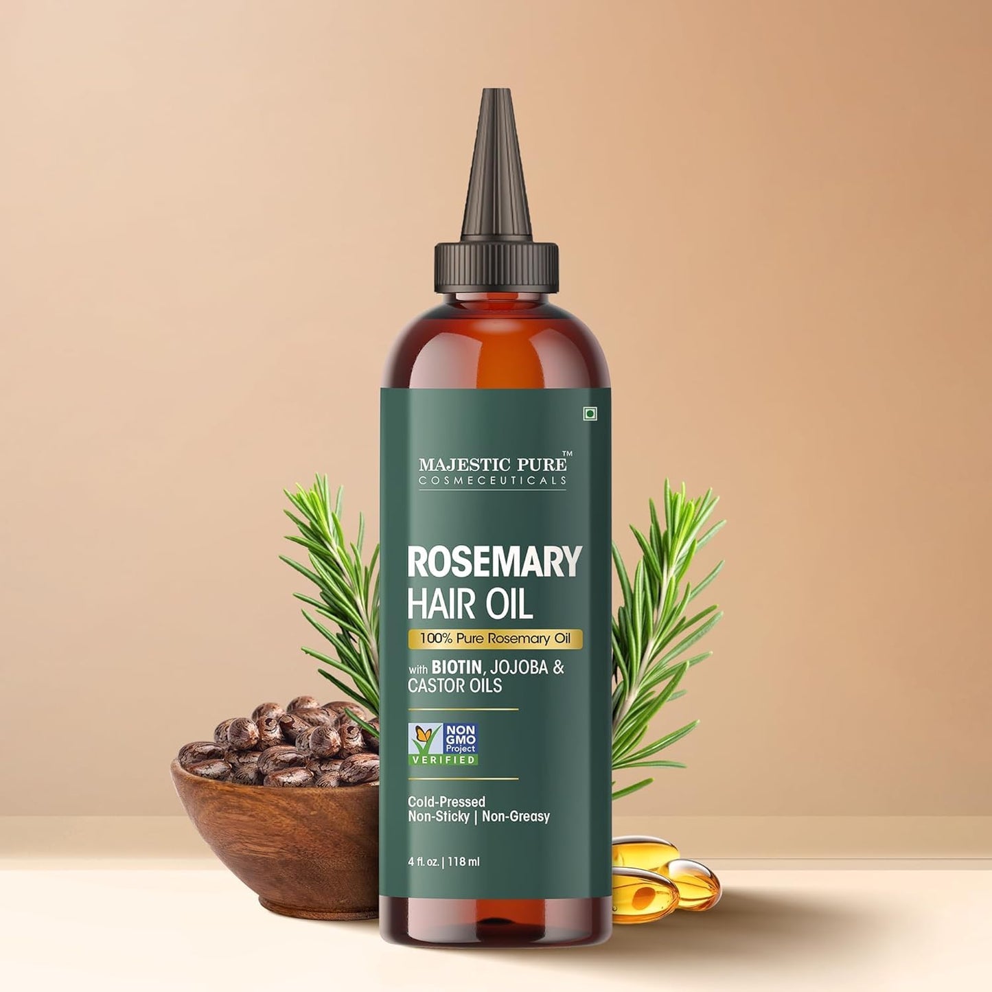 Back label of Majestic Pure rosemary oil showing ingredients