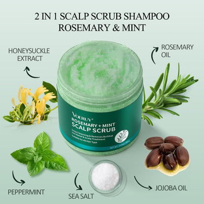 Voeruy scalp scrub container with green silicone massager
