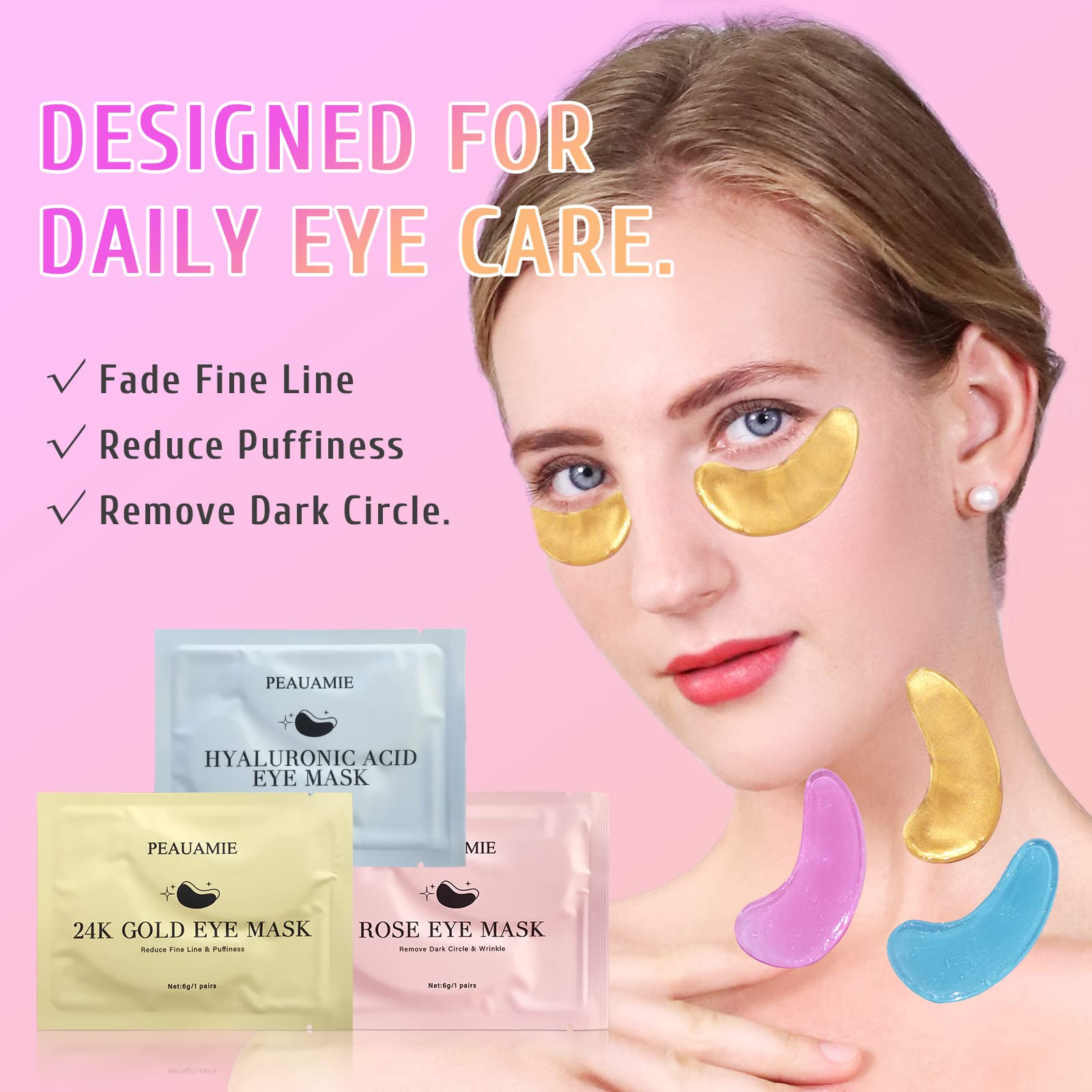 Peauamie 24K Gold and Rose eye mask set packaging