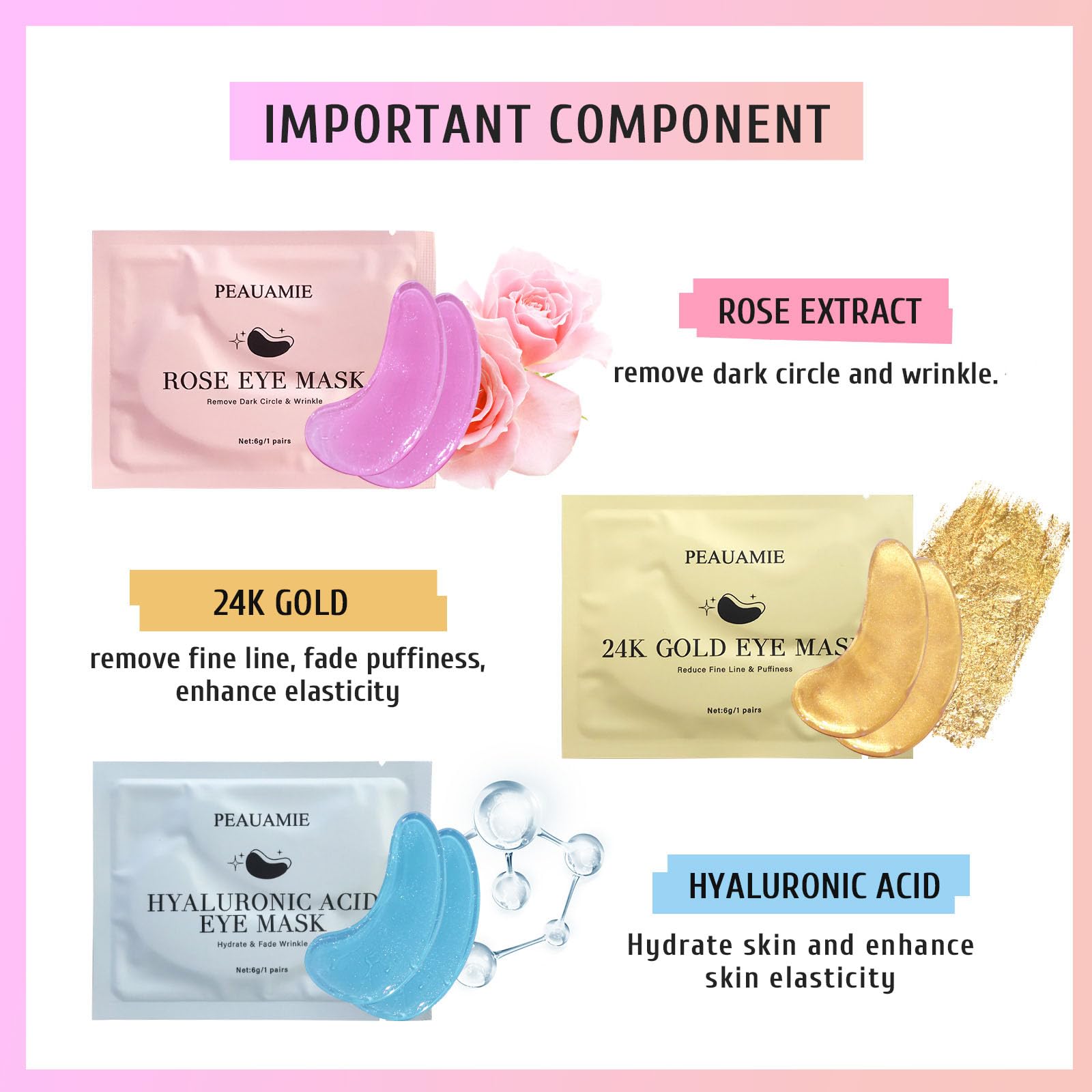 User applying Peauamie hydrogel eye patches for puffiness