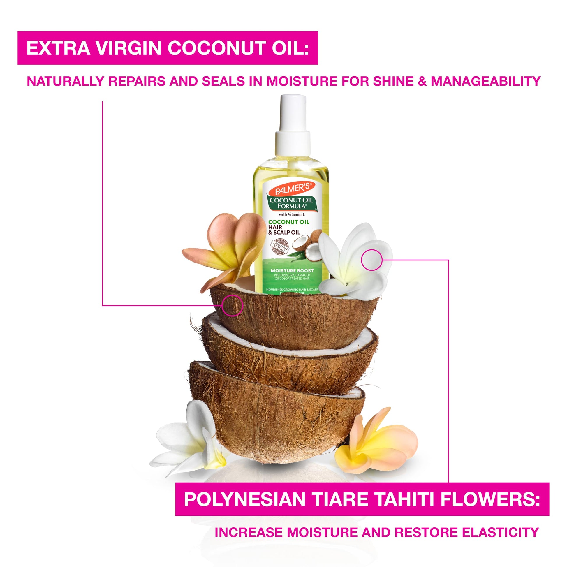 Back of Palmers hair and scalp oil spray bottle showing ingredients