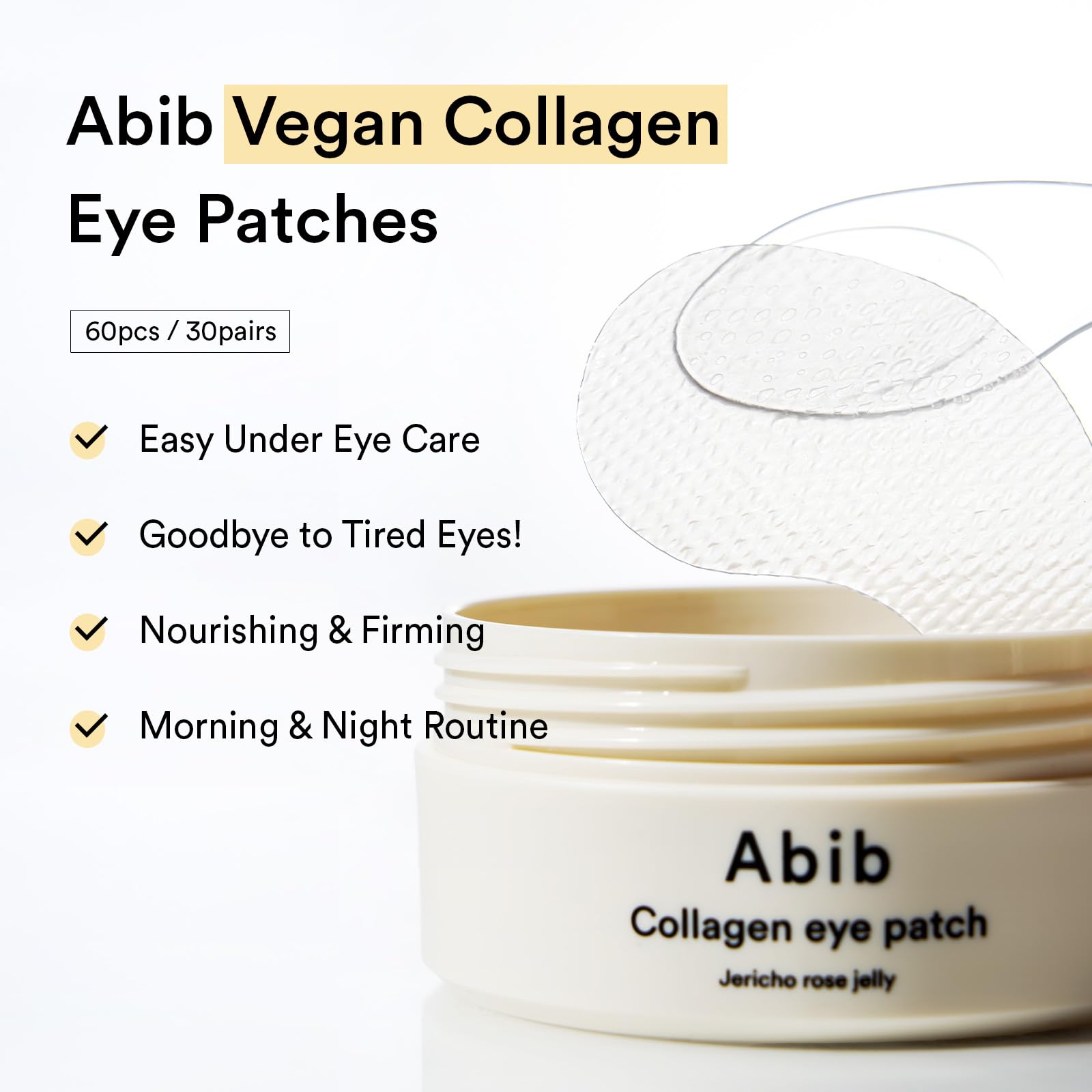 Korean vegan collagen eye patches in a beige jar close up