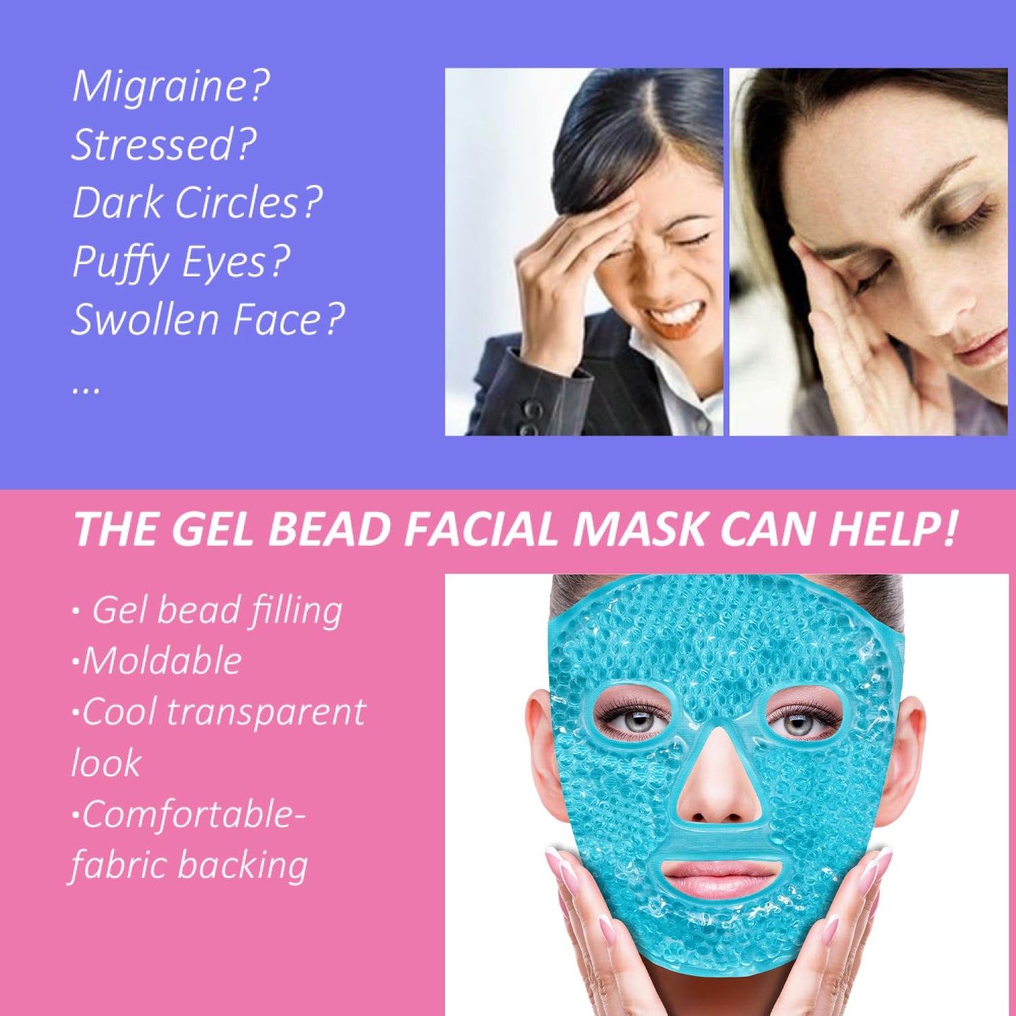Znöcuetöd gel face mask showing plush backing and adjustable strap