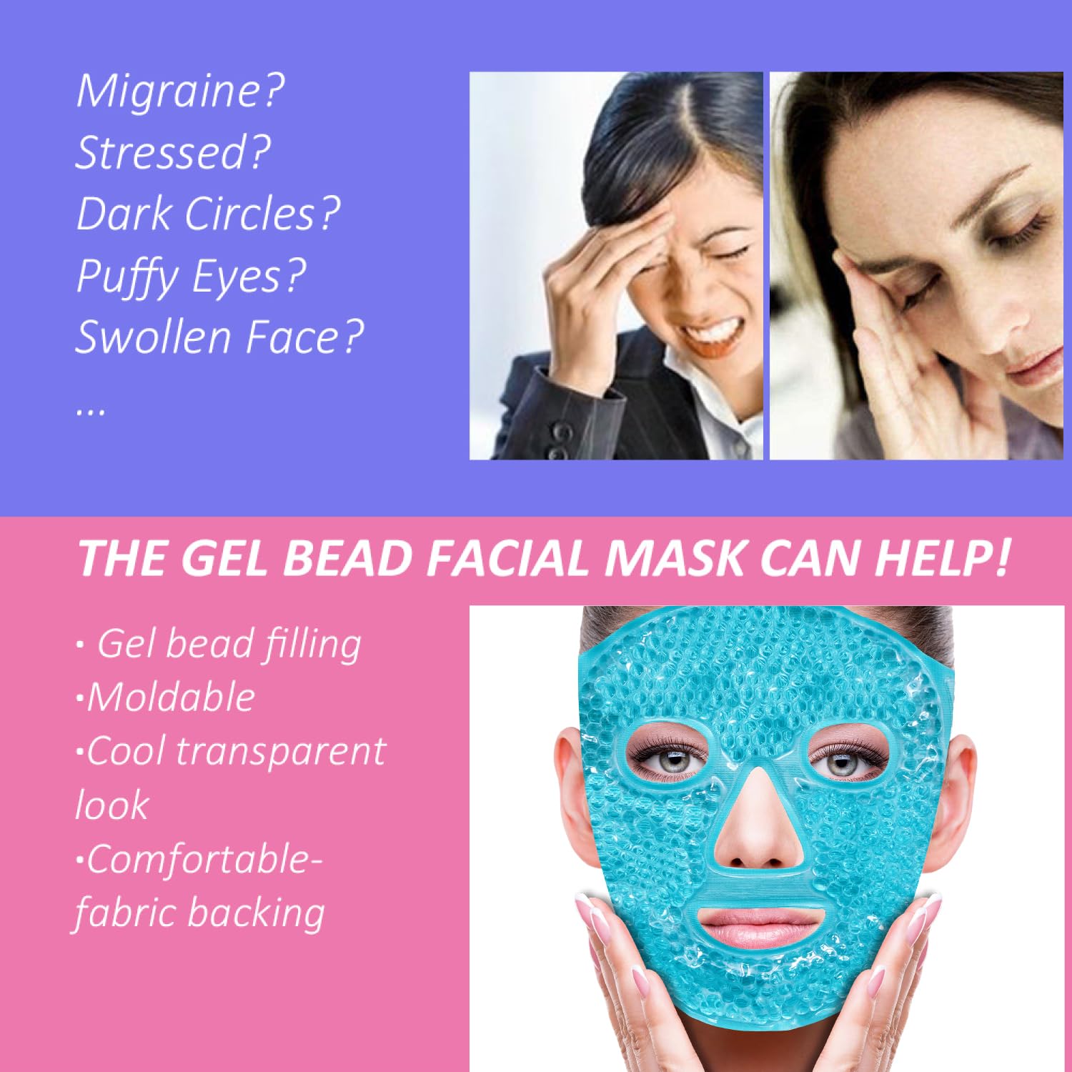 Znöcuetöd gel face mask showing plush backing and adjustable strap