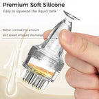 Close up view of the transparent dosage scale chamber on the hair applicator bottle