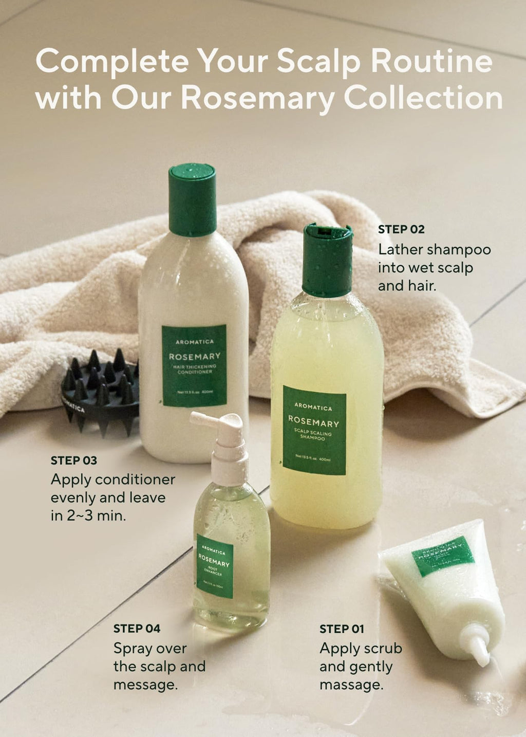 Aromatica Rosemary Root Enhancer daily hair care application
