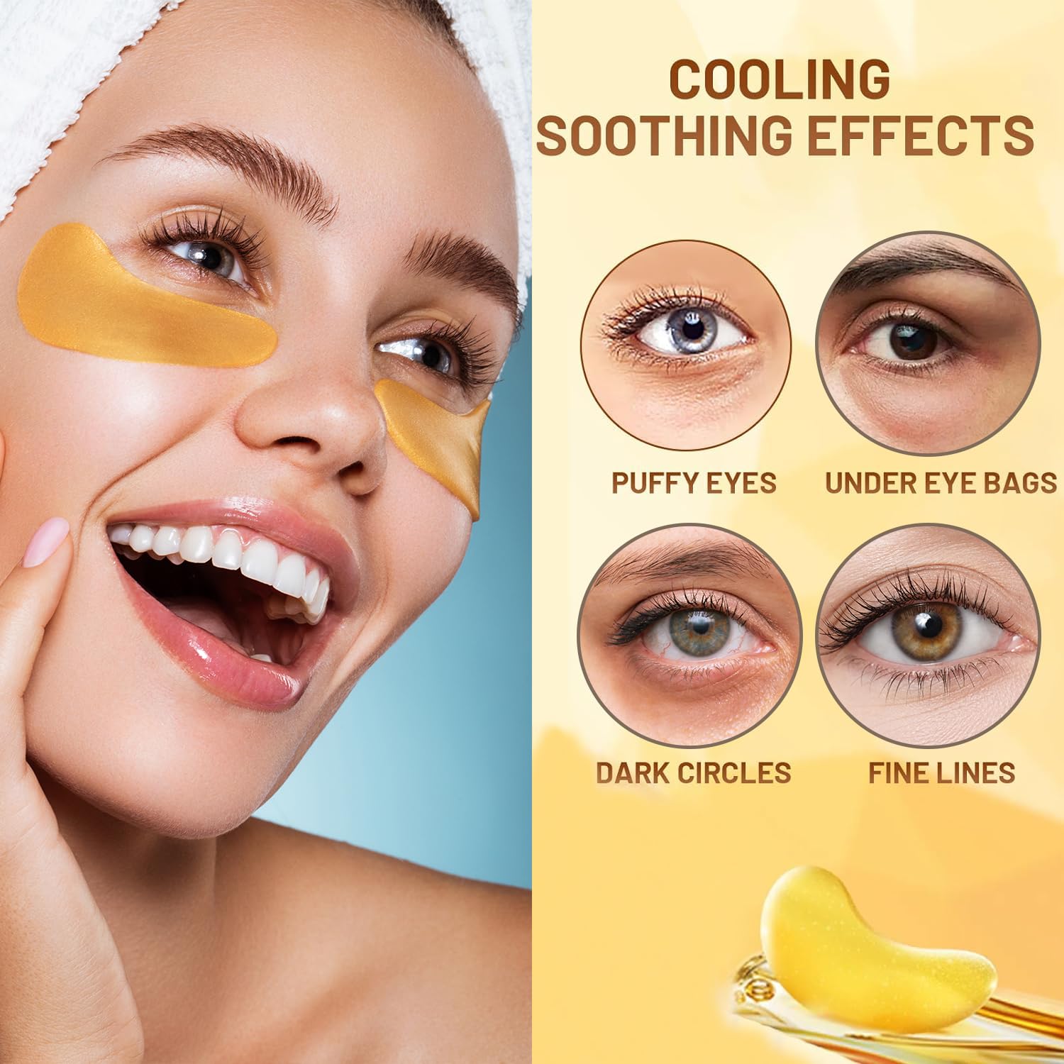 Gold crystal gel collagen under eye patches for puffy eyes