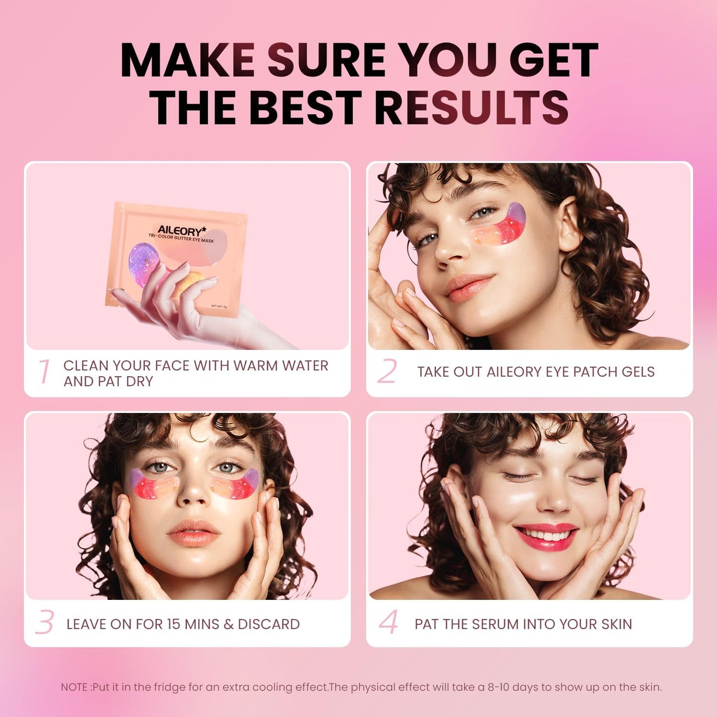 Aesthetic tri color glitter eye gel pads cooling effect for under eye bags