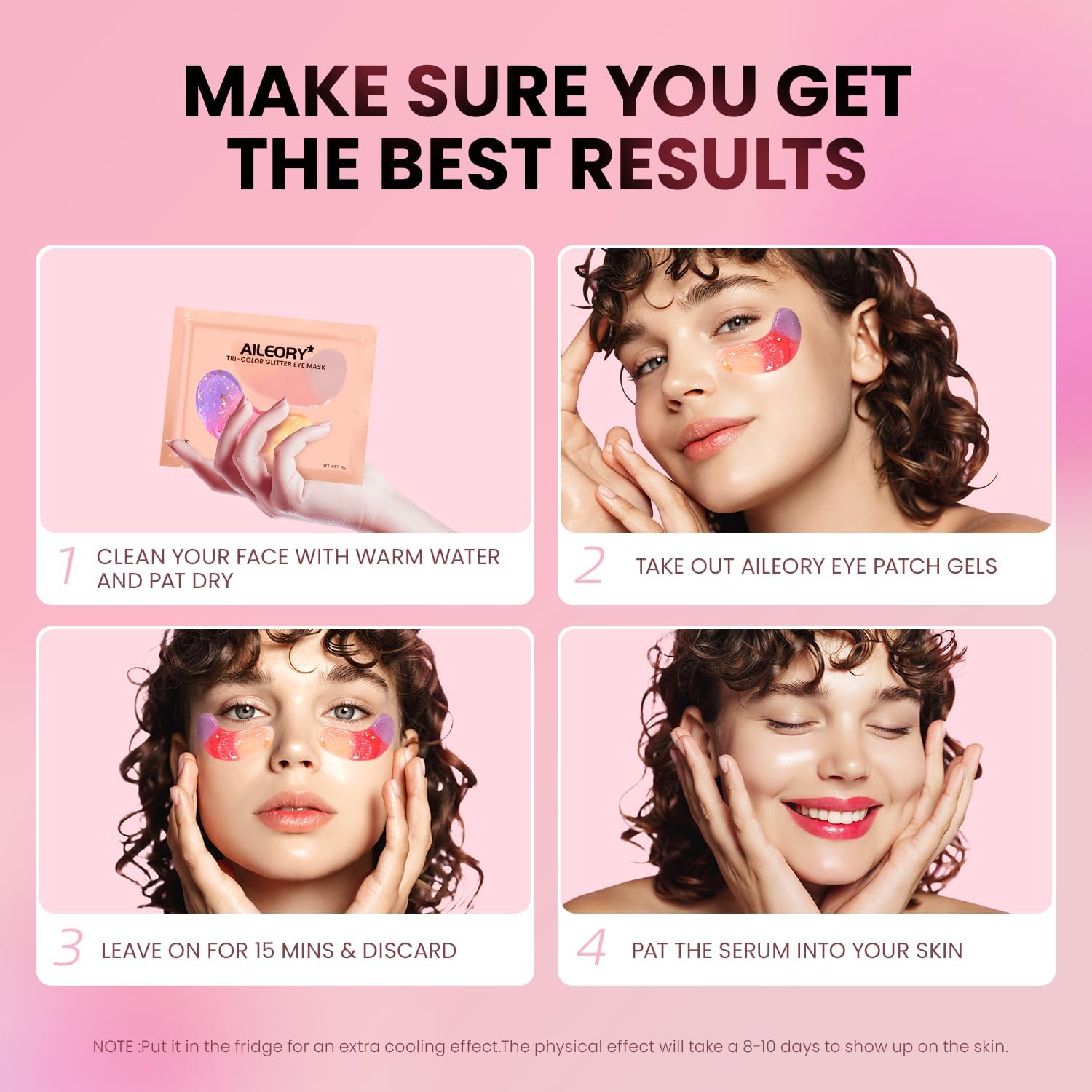 Aesthetic tri color glitter eye gel pads cooling effect for under eye bags
