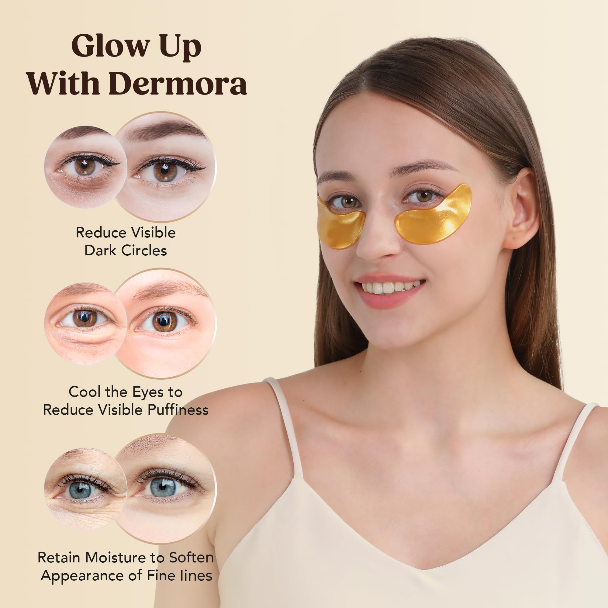 Dermora under eye patches applied to skin for puffiness