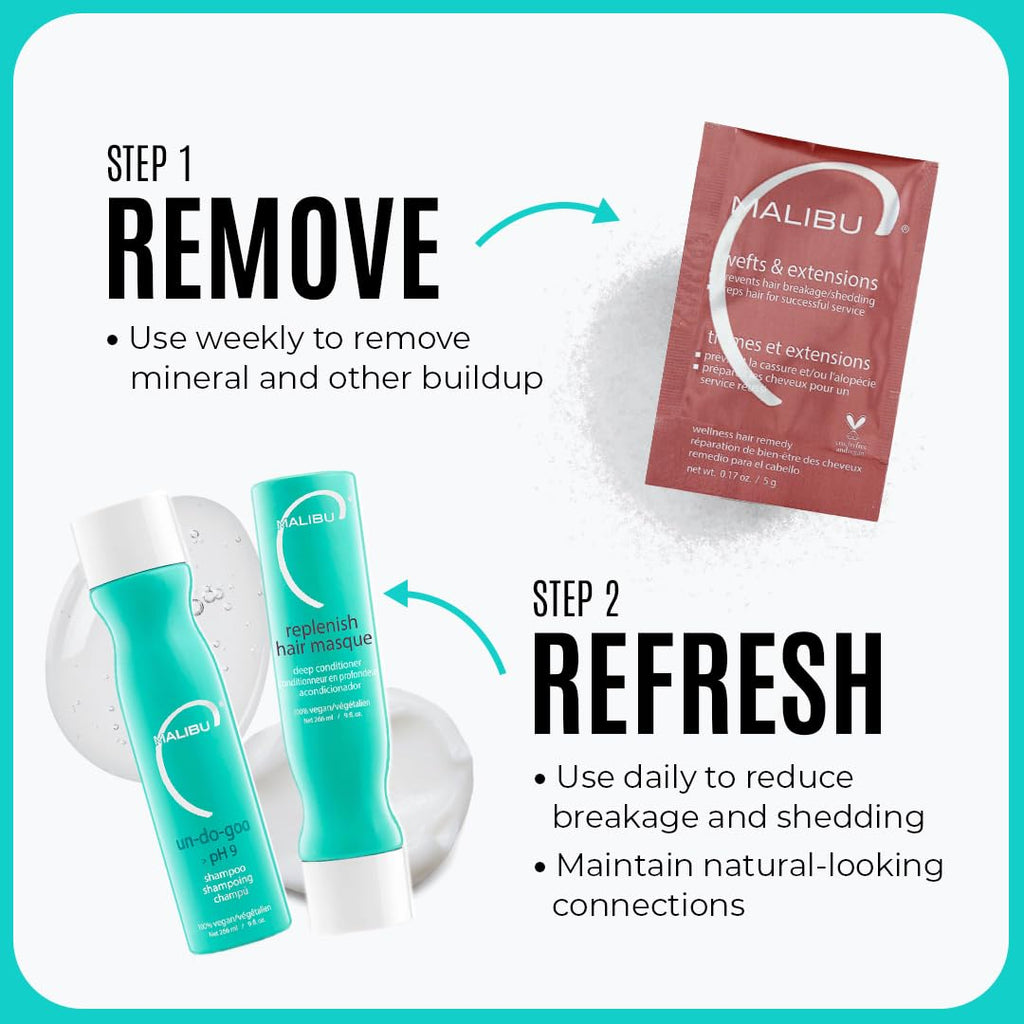 Back label view of Malibu C clarifying shampoo with ingredient details