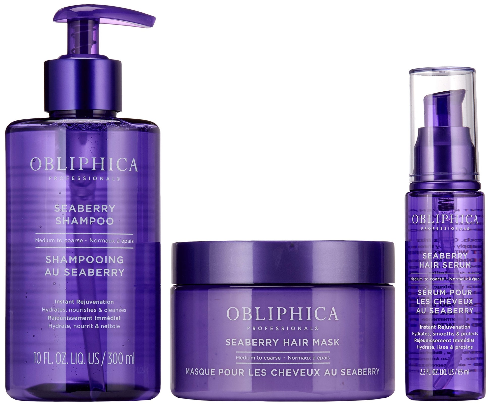 Obliphica Professional three-piece hair smoothing kit featuring sea buckthorn oil ingredients.